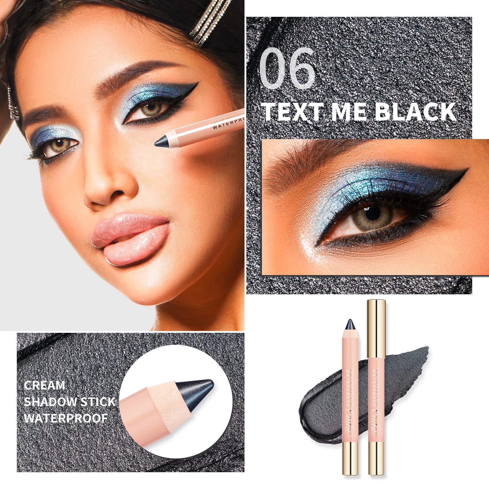 Oulac Black Eyeshadow Pencil - Waterproof Eye Shadow Stick Smooth And Long Lasting, Shimmering Glitter Finish, Blendable Eyes Ma