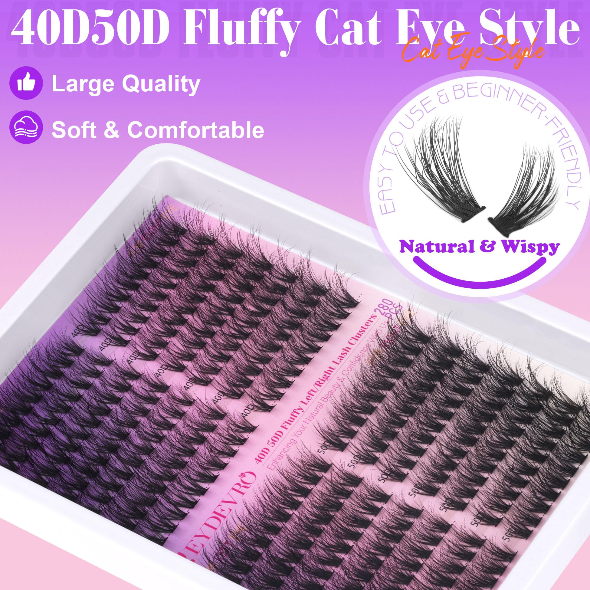 Eydevro Lash Clusters Kit Natural Wispy Lash Extension Kit 40D50D Eyelash Extension Kit 280Pcs Cluster Lashes Individual Lashes