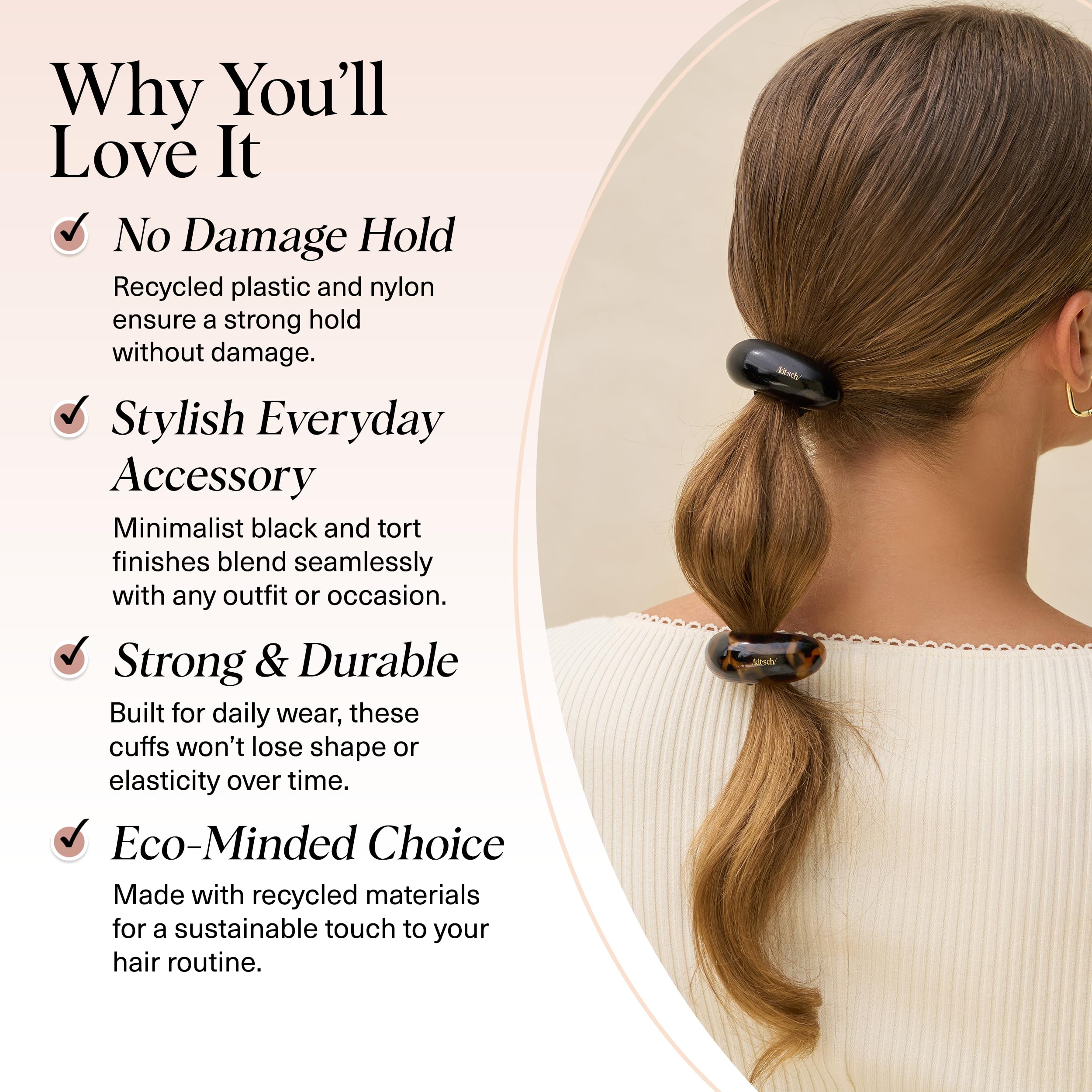 Kitsch Medium Hair Cuffs for Braids & Ponytails - Sleek Hair Ties No Damage for Women | Recycled Plastic & Nylon Elastics | Styl