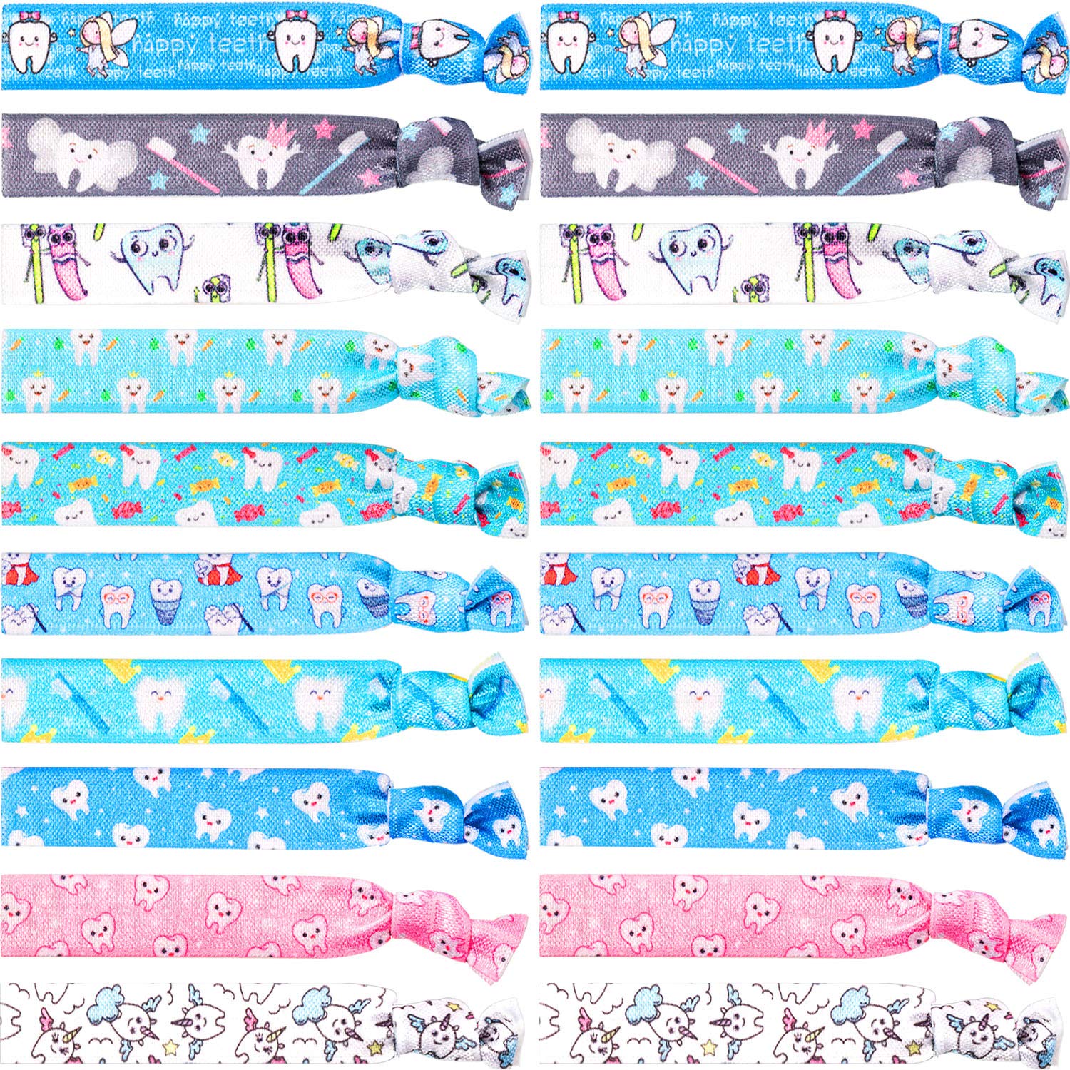 BBTO 20 Pieces Tooth Patterned Hair Ties Dental Hair Accessories Elastic Ribbon Ponytail Holders No Crease Hair Bands for Women 