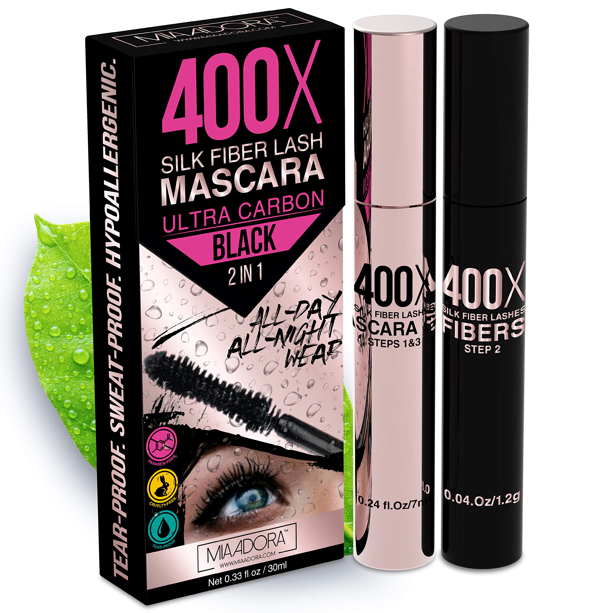400X Pure Silk Fiber Lash Mascara Ultra Black Volume And Length], Longer & Thicker Eyelashes, Waterproof, Long Lasting, Instant