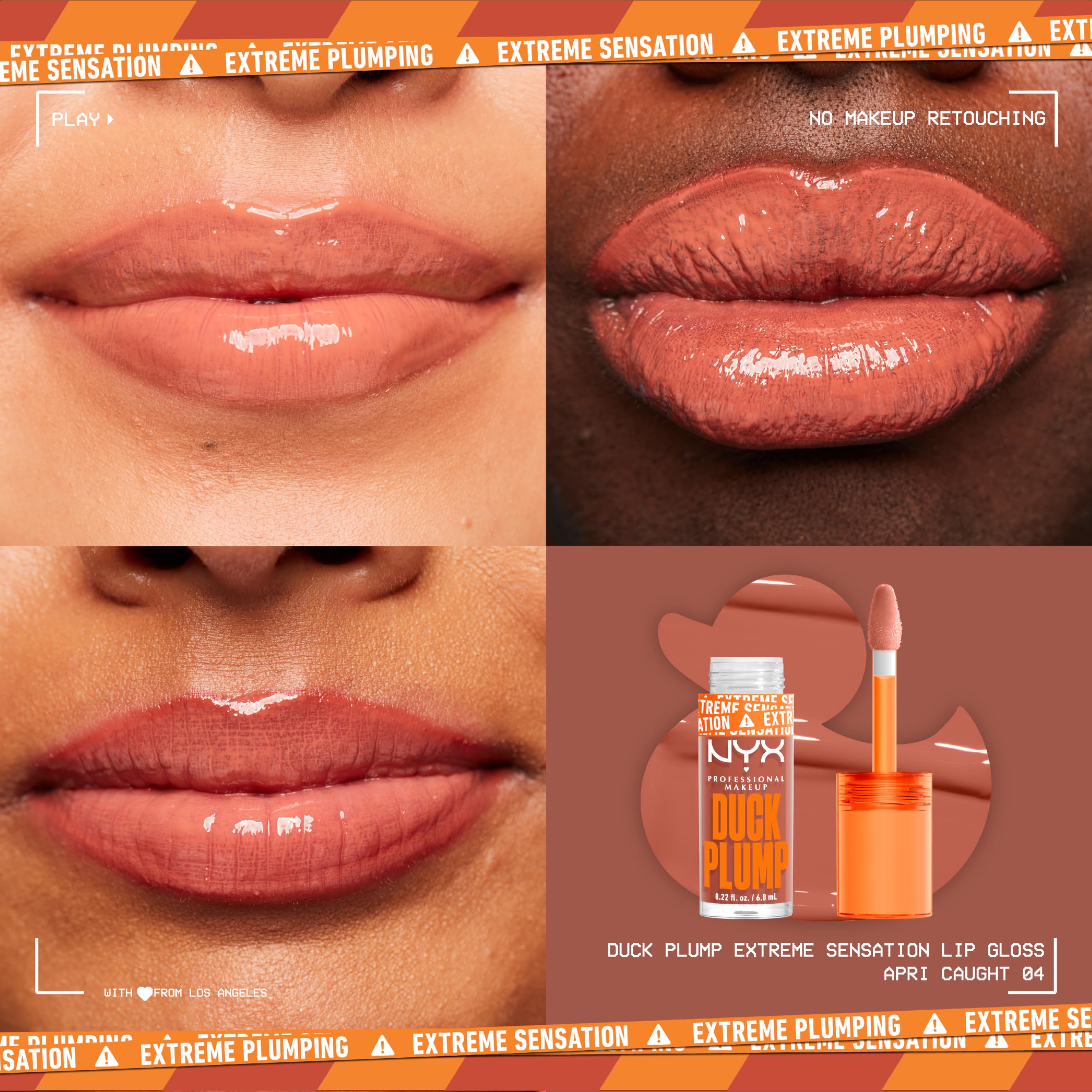 NYX PROFESSIONAL MAKEUP Duck Plump High Pigment Plumping Lip Gloss with Spicy Ginger, Vegan Lip Makeup - Apri Caught (Muted Peac