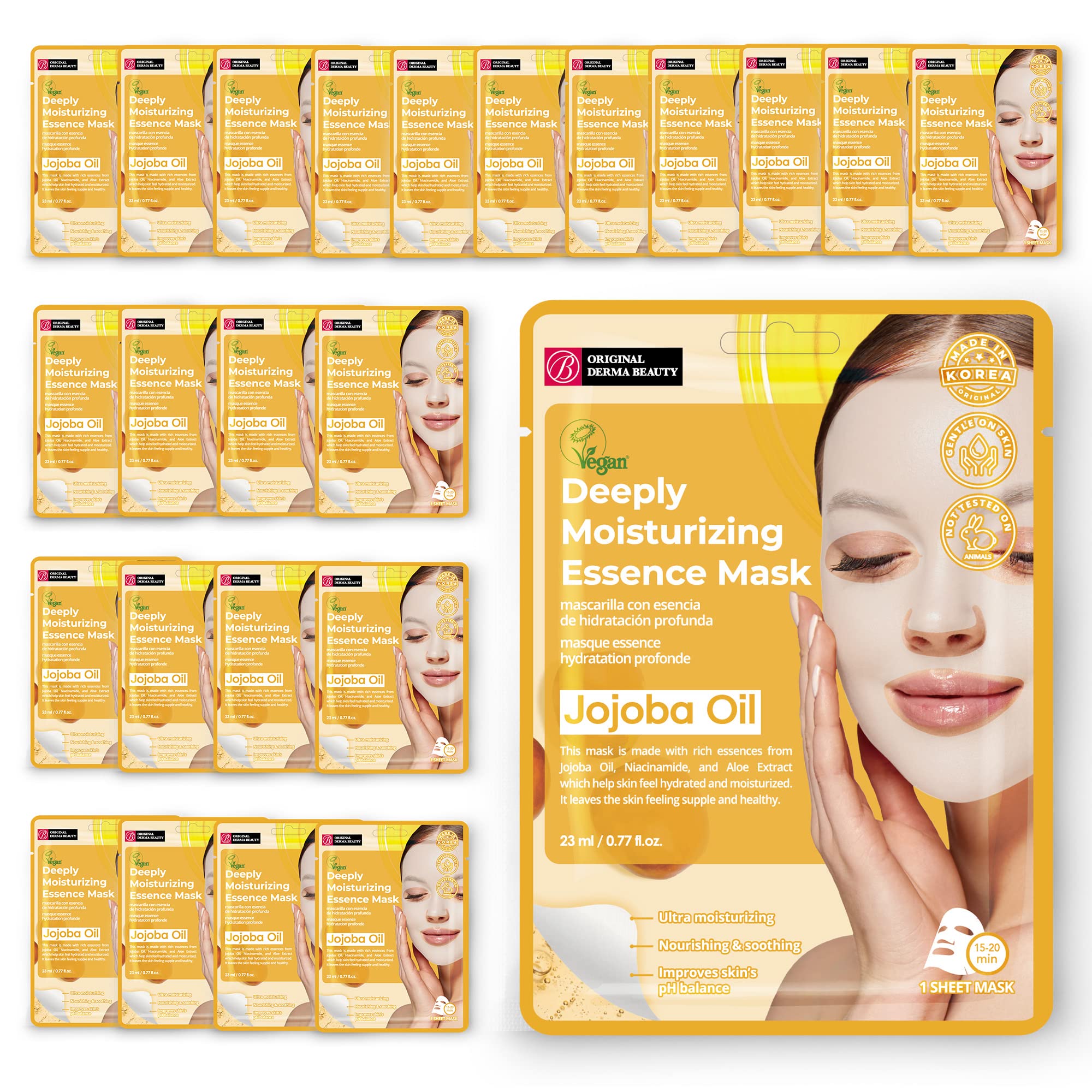 Innerest Original Derma Beauty Collagen Face Masks 24 Pk Deep Moisturizing Jojoba Oil Face Mask Skin Care Sheet Masks Set For Be