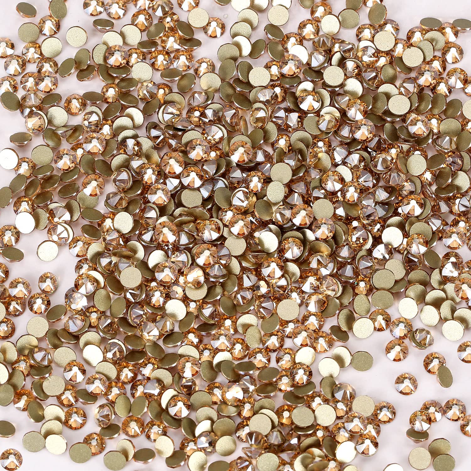 Novani Rhinestones Flatback Rhinestones Glass Nail Gems Stones Jewels Round Gemstones Non-Hotfix Crystal,SS8,1440 Pieces,Golden