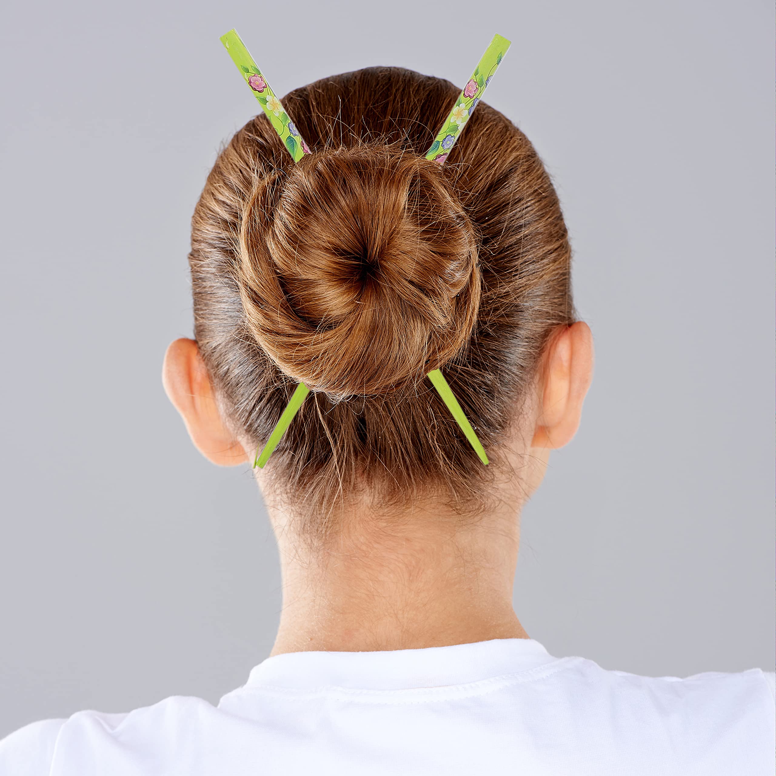 Floral Hair Sticks Chopsticks - Pack of 2-Green