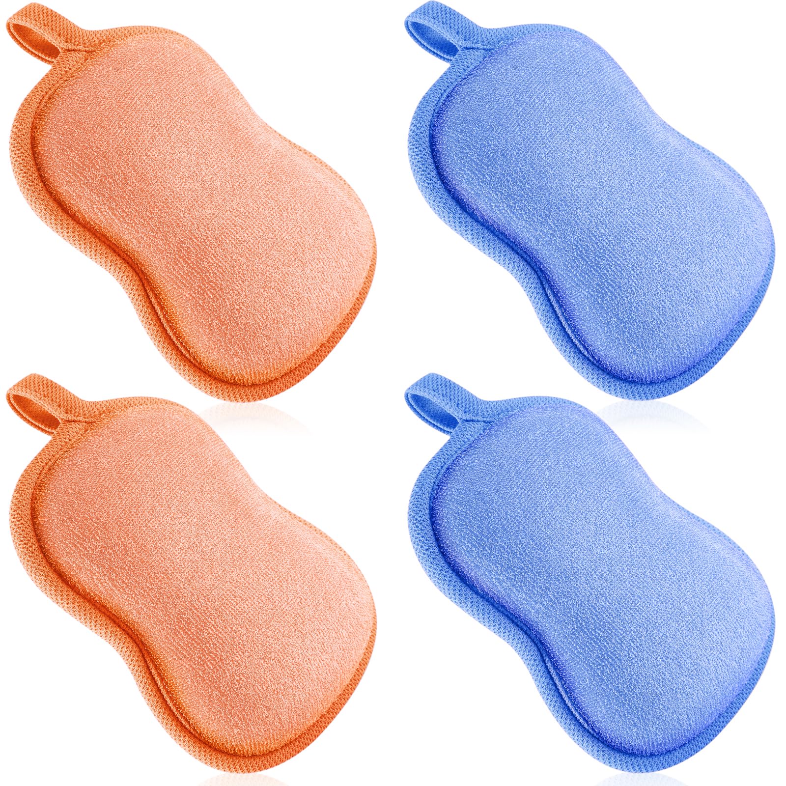 Tatuo 4 Pieces Baby Bath Sponge Cotton Baby Sponge Soft And Absorbent Sponge For Kids Babies Men Women (Orange,Blue)