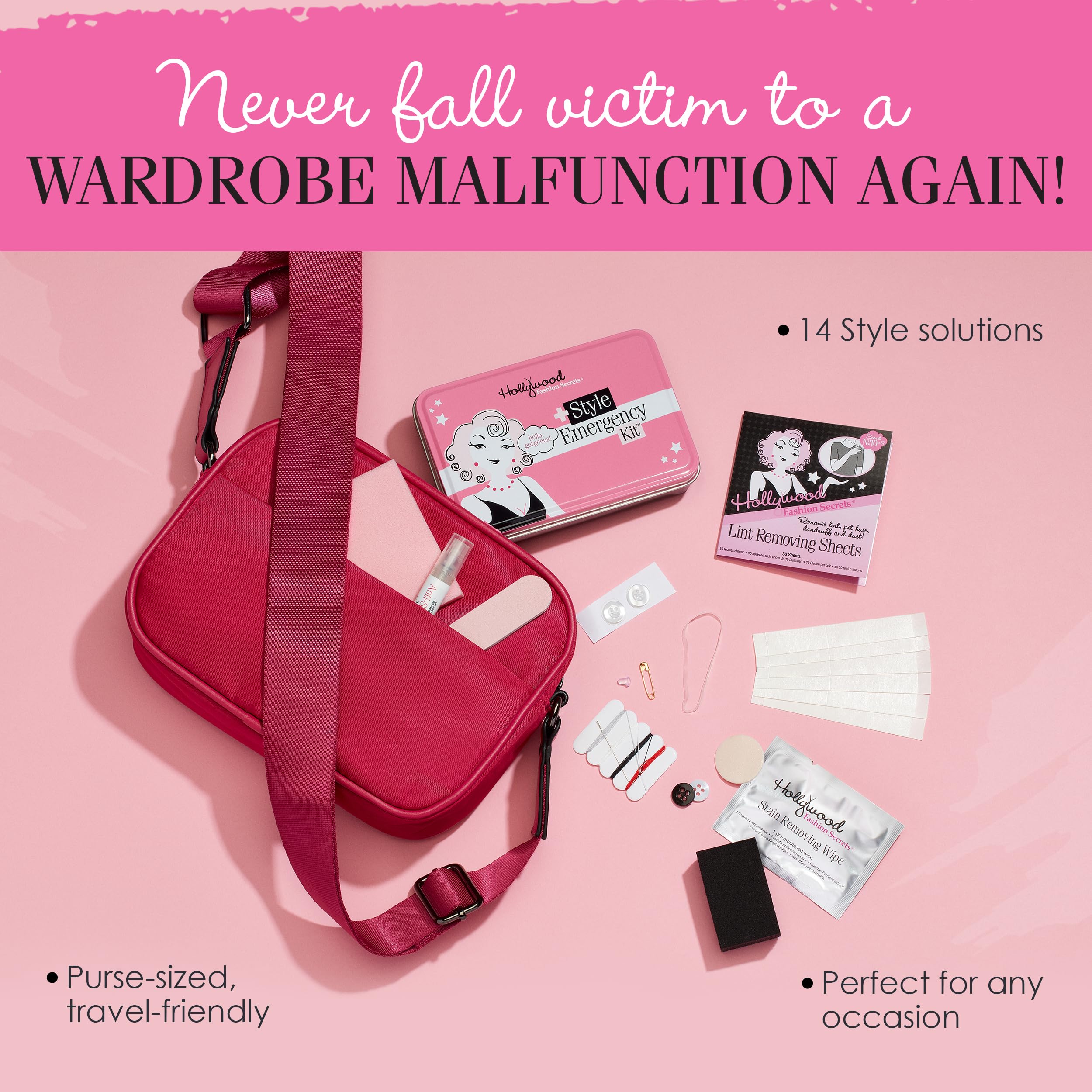 Hollywood Fashion Secrets Style Emergency Kit, Your Compact, On-The-Go Wardrobe Savior, 14 Piece Set