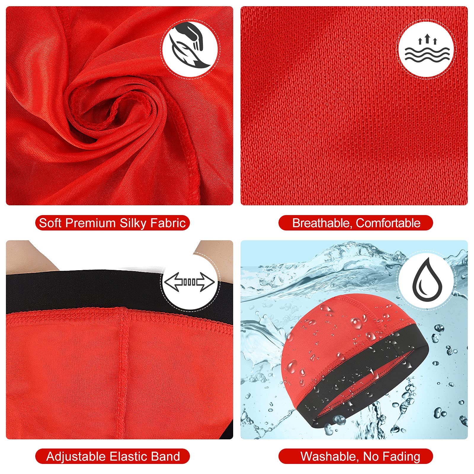 2Pcs Wave Cap Silky Stocking Wave Caps For Men, Good Compression Over Durag(Red+Black)