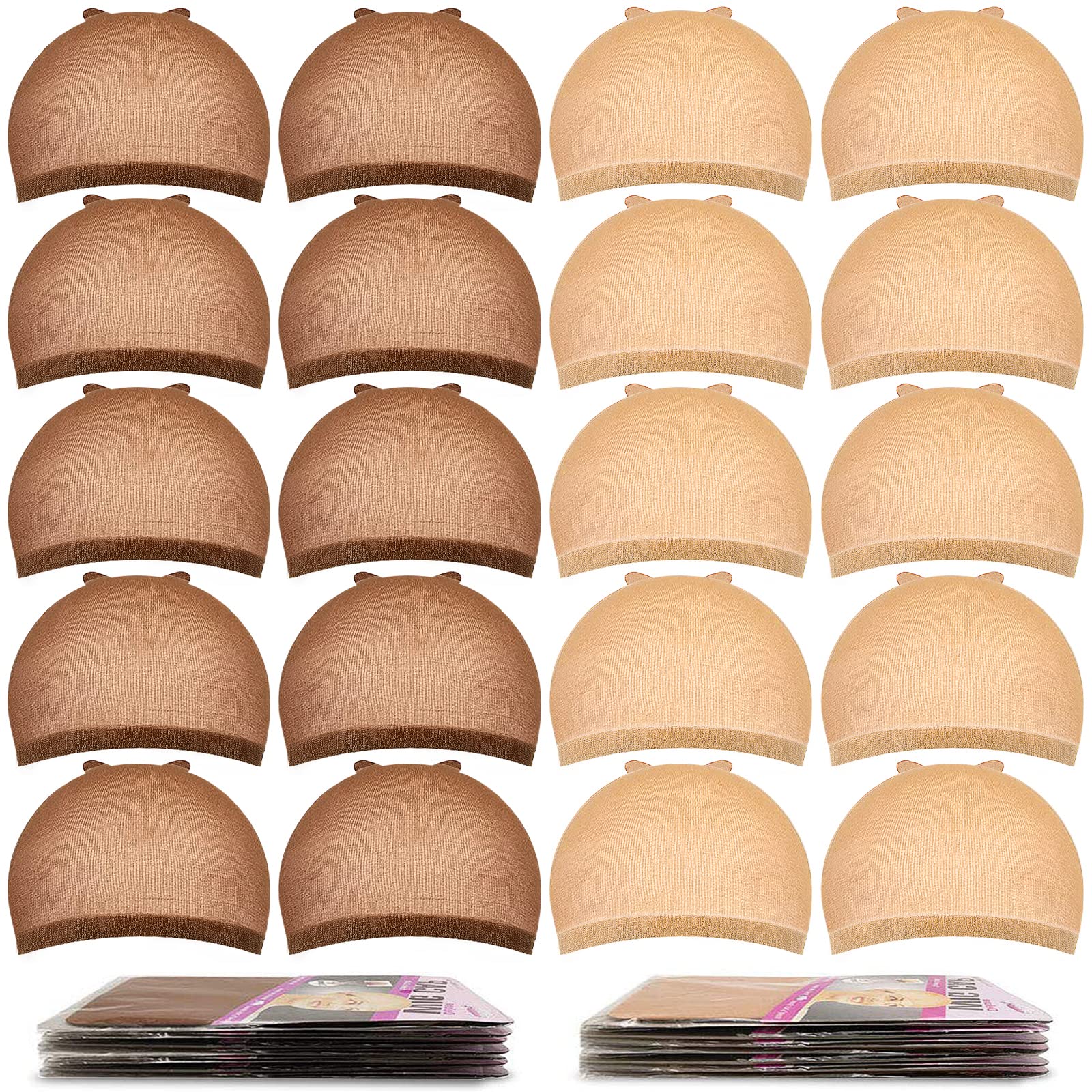 MORGLES Wig Caps, 20pcs Wig Caps For Women Stocking Caps For Wigs Stretchy Wig Caps Brown & Light Brown Wig Cap for Lace Front W
