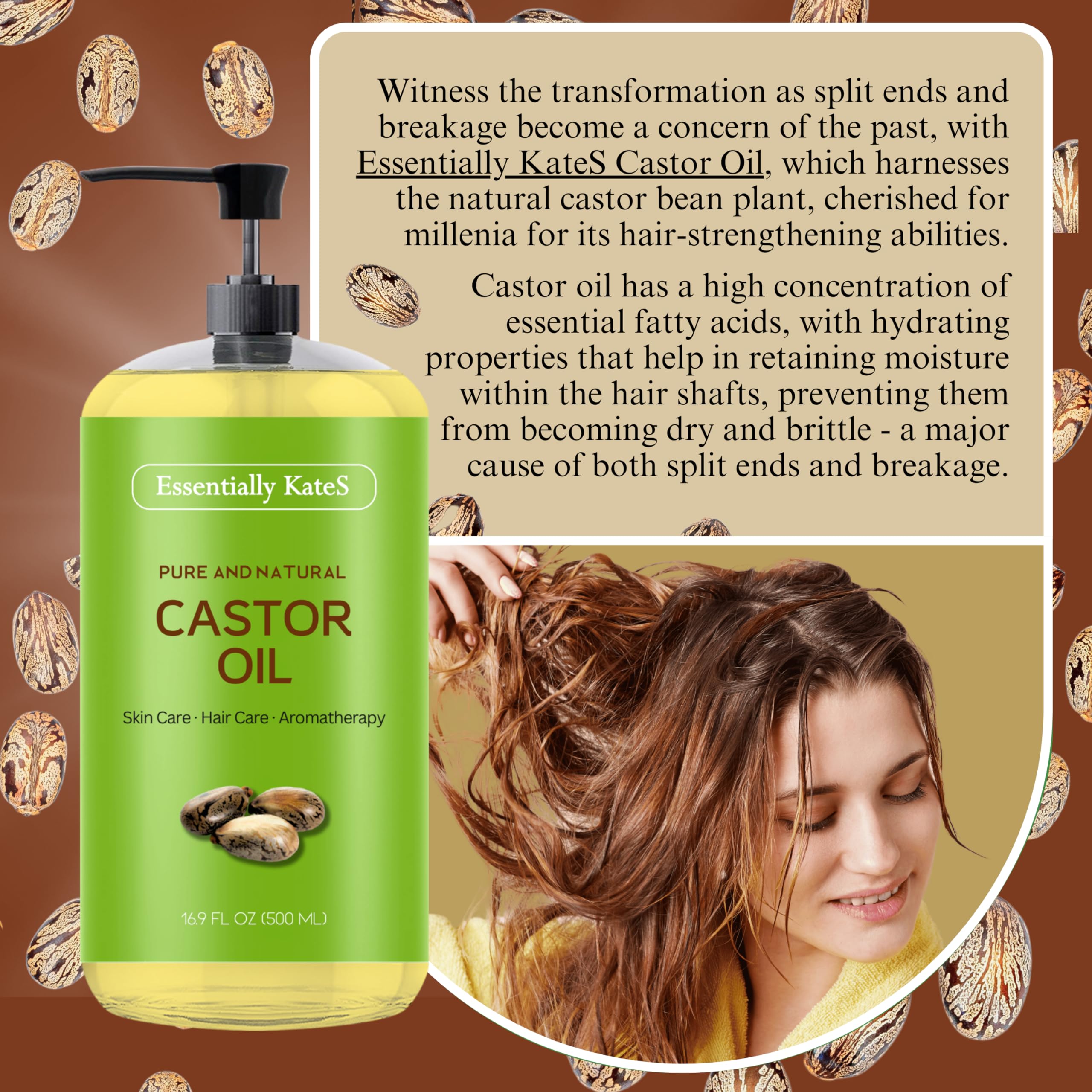 Essentially Kates Castor Oil 16.9 Fl Oz - 100% Pure And Natural And Cold Pressed