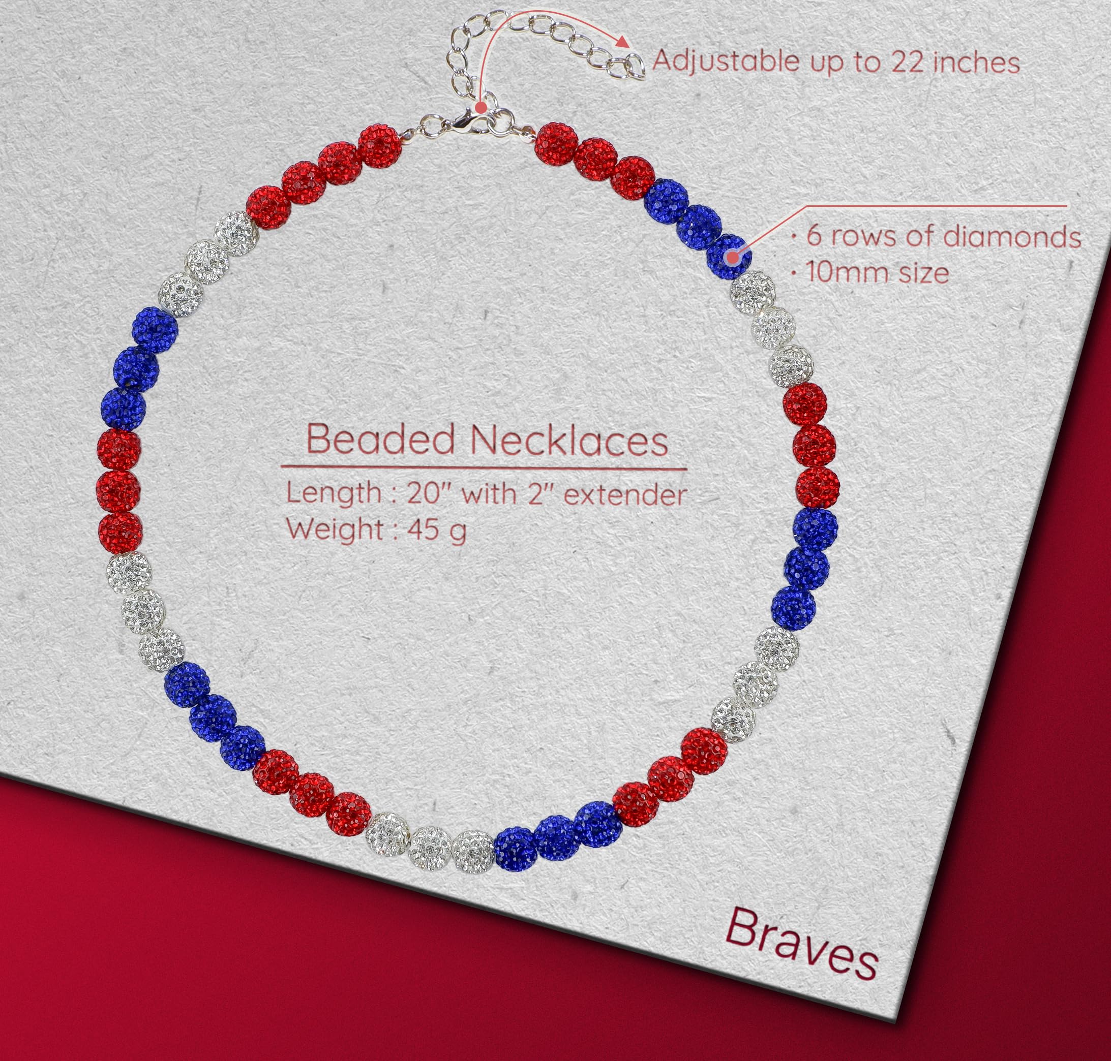 SUPBOMM Baseball Ice Necklace, Bling Beaded Necklaces, Drip Chain, League Team Colors Gifts for Men, Braves