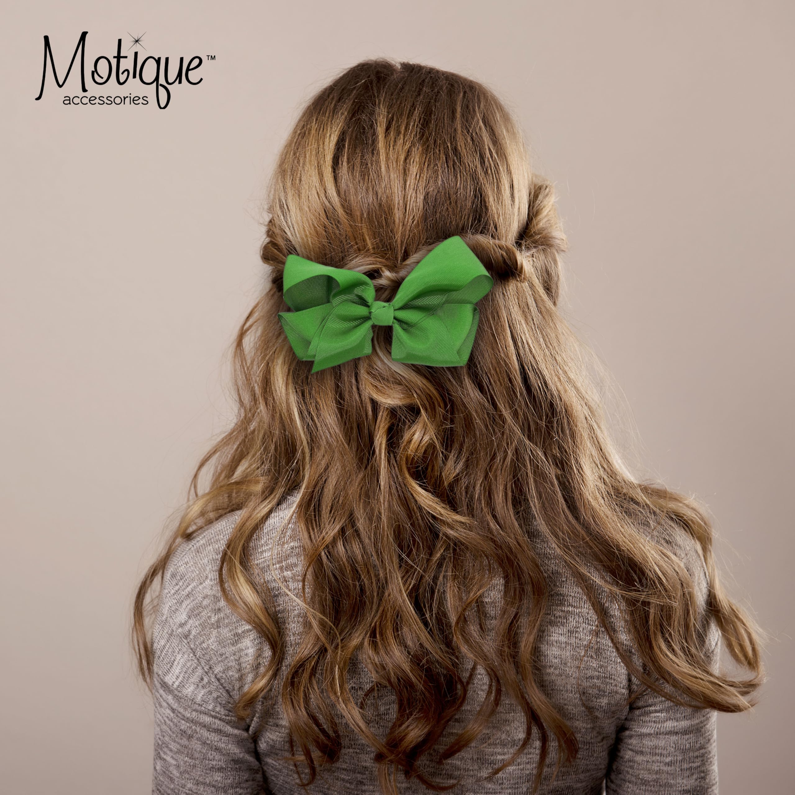5.5 Inch Grosgrain Hair Bow Clip For Woman And Girls (Kelly Green)