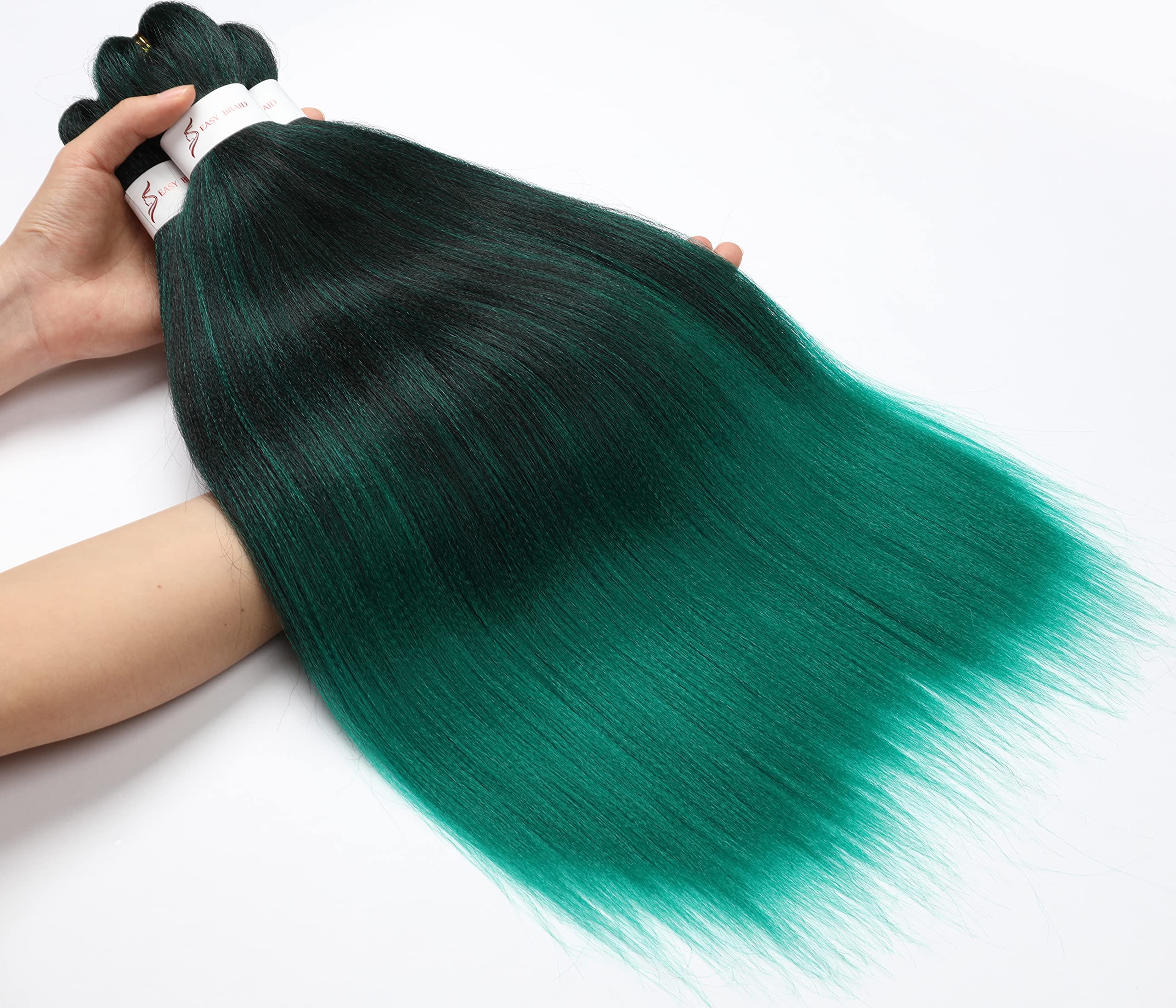 Pre-Stretched Braiding Hair Extensions Ombre Black To Green - 20 Inch 8 Packs Synthetic Crochet Braids, Hot Water Setting Profes