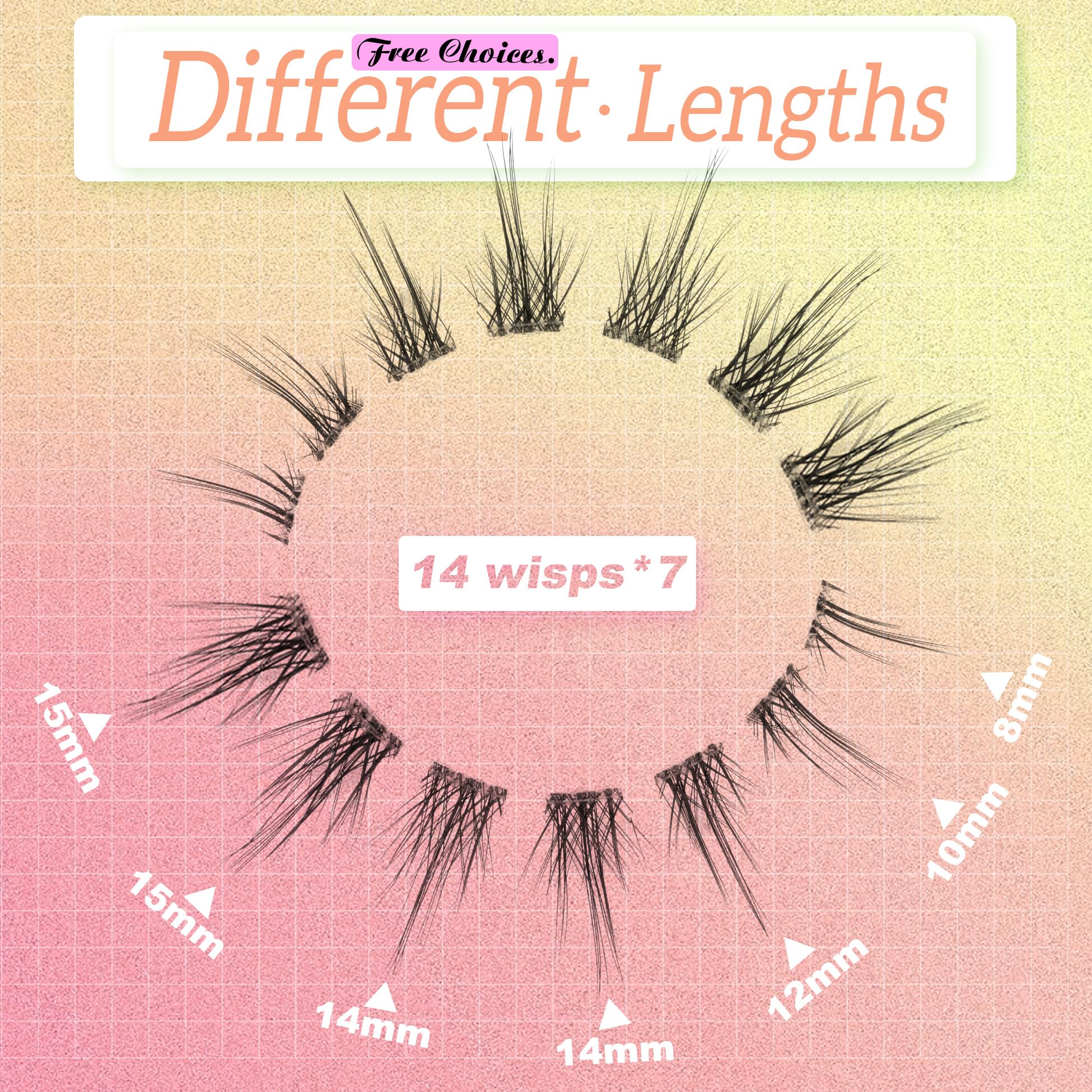 False Eyelashes Cluster Lashes 98 Wisps Mixed Lengths Natural Manga Lashes Clear Band D Curl Cat Eye Diy Anime Eyelashes Lightwe