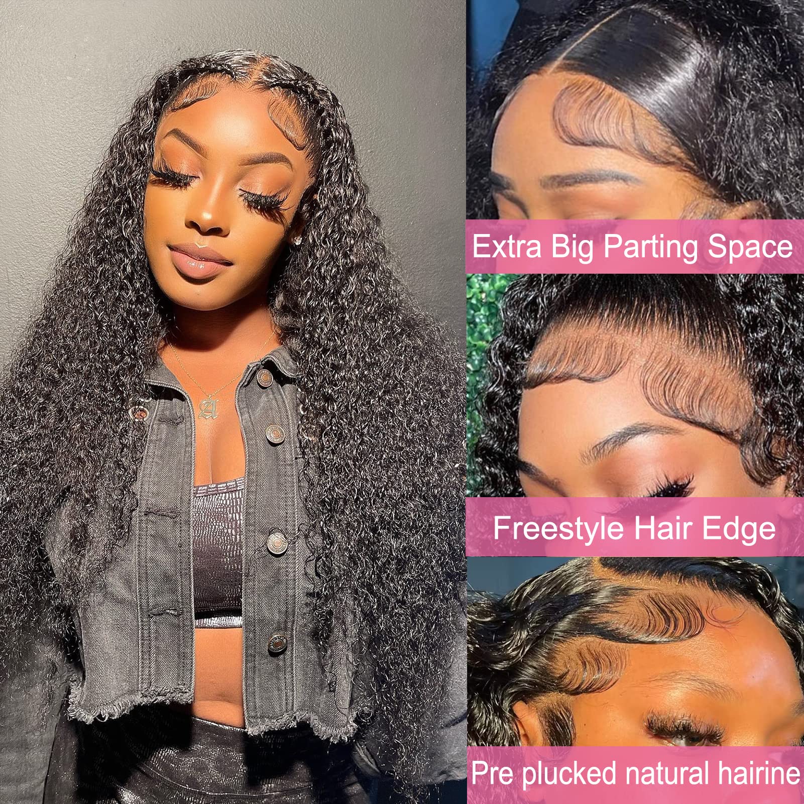4Girl4Ever Deep Wave Lace Front Wigs Human Hair 180% Density Wet And Wavy Wigs Human Hair 13X4 Curly Lace Frontal Wigs Human Hai