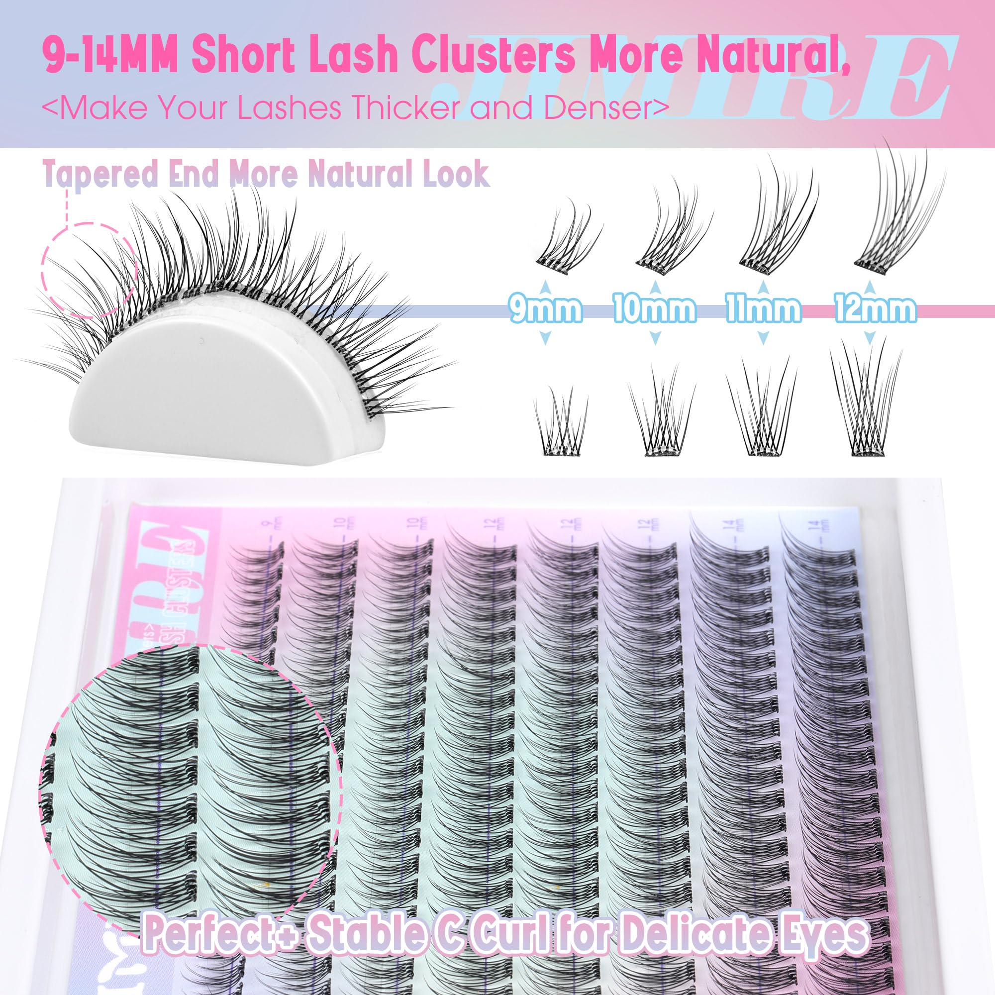 Jimire 160Pcs Self Adhesive Eyelashes Natural Look 9-14Mm Wispy Pre Glued Lash Clusters No Glue Needed Press On Lashes Clusters