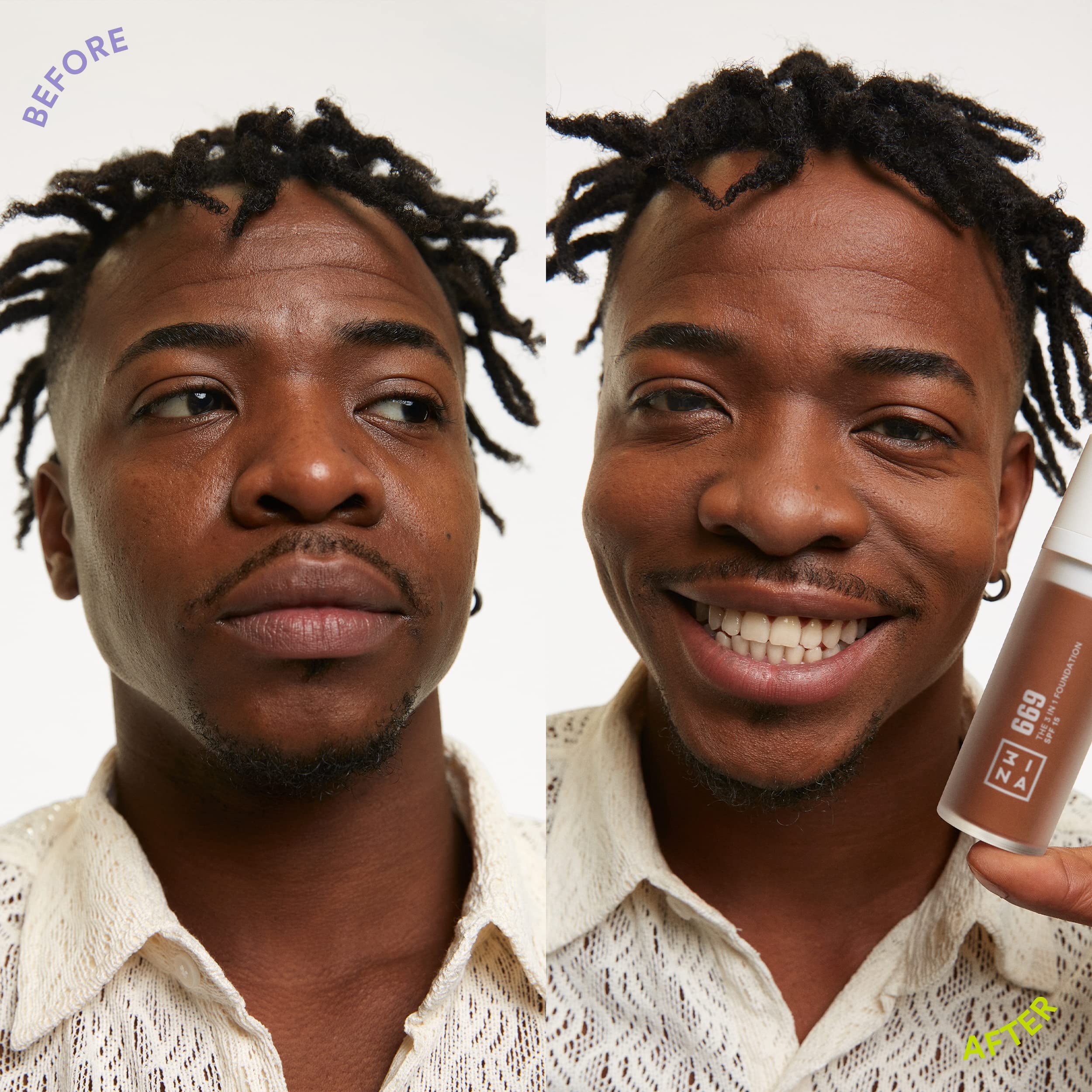 3INA MAKEUP - The 3 in 1 Foundation 669 - Base de Maquillaje Marron oscuro con Subtono Amarillo - Base 3 en 1 con Primer y Corre