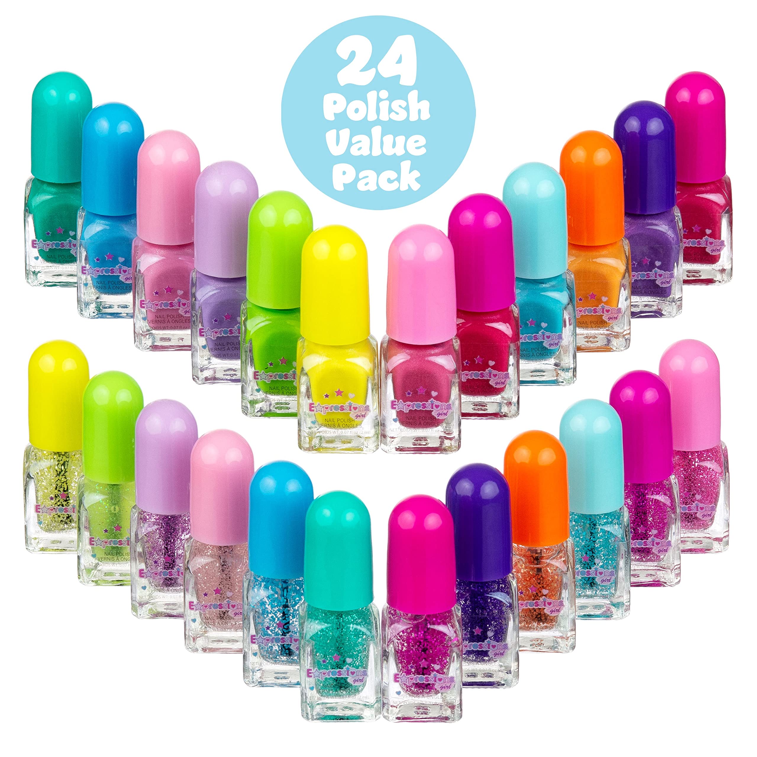 Expressions 24Pc Scented Nail Polish Value Pack - Nail Kit Shiny & Glitter Nail Polish Shades In Pretty Colors, Manicure Kit & P