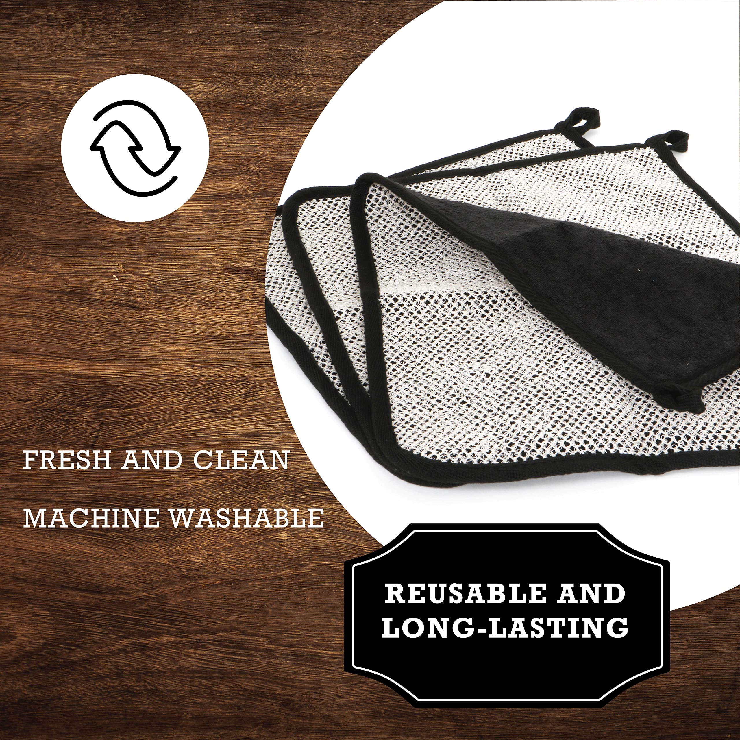 Evriholder The Rustic Man Wash Cloths, Exfoliating Bath Product, Black, Pack Of 3