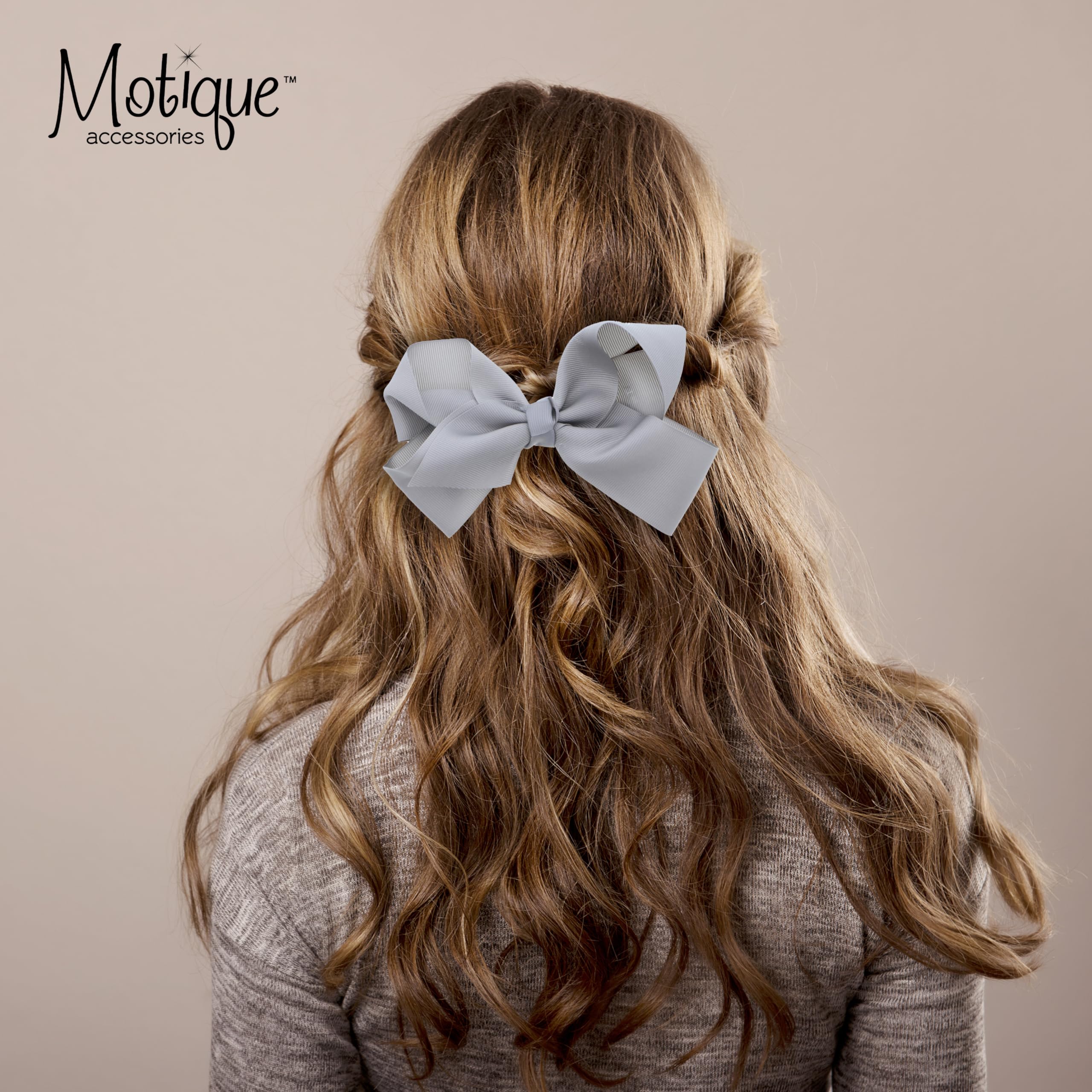 5.5 Inch Grosgrain Hair Bow Clip For Woman And Girls (Grey)