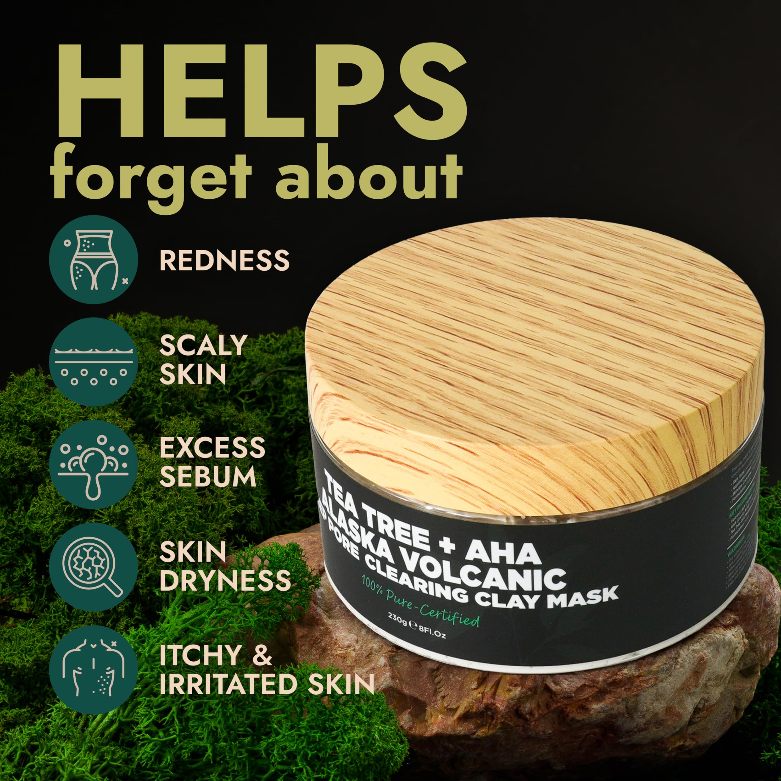 Terramed Just Think Comfort Pore Cleansing Mask - Blackhead Remover Clay Mask - Pore Minimizer For Face With Volcanic Ash & Aha