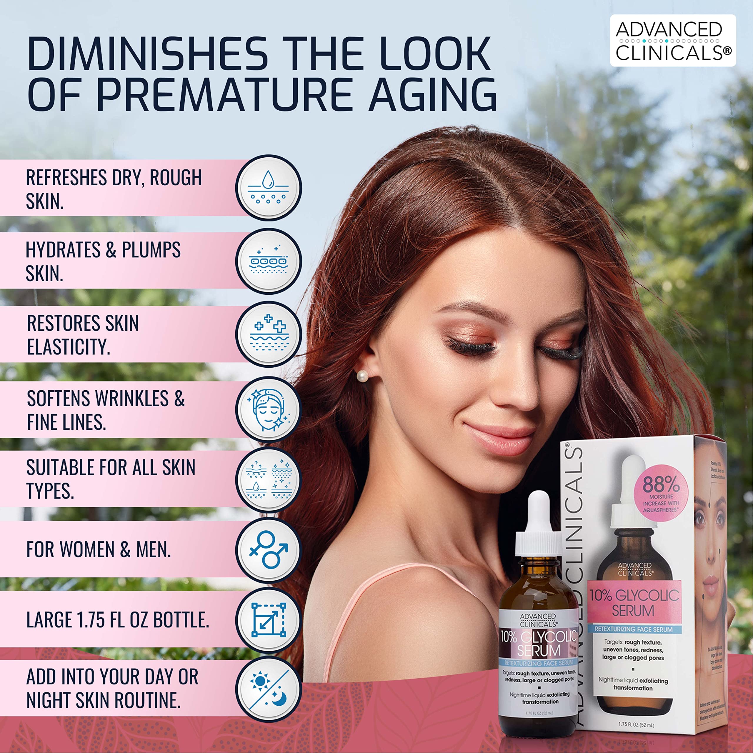 Advanced Clinicals 10% Glycolic Acid Peel Serum + Salicylic Acid Skin Care Treatment For Face. Gentle Facial Formula Targets Fin