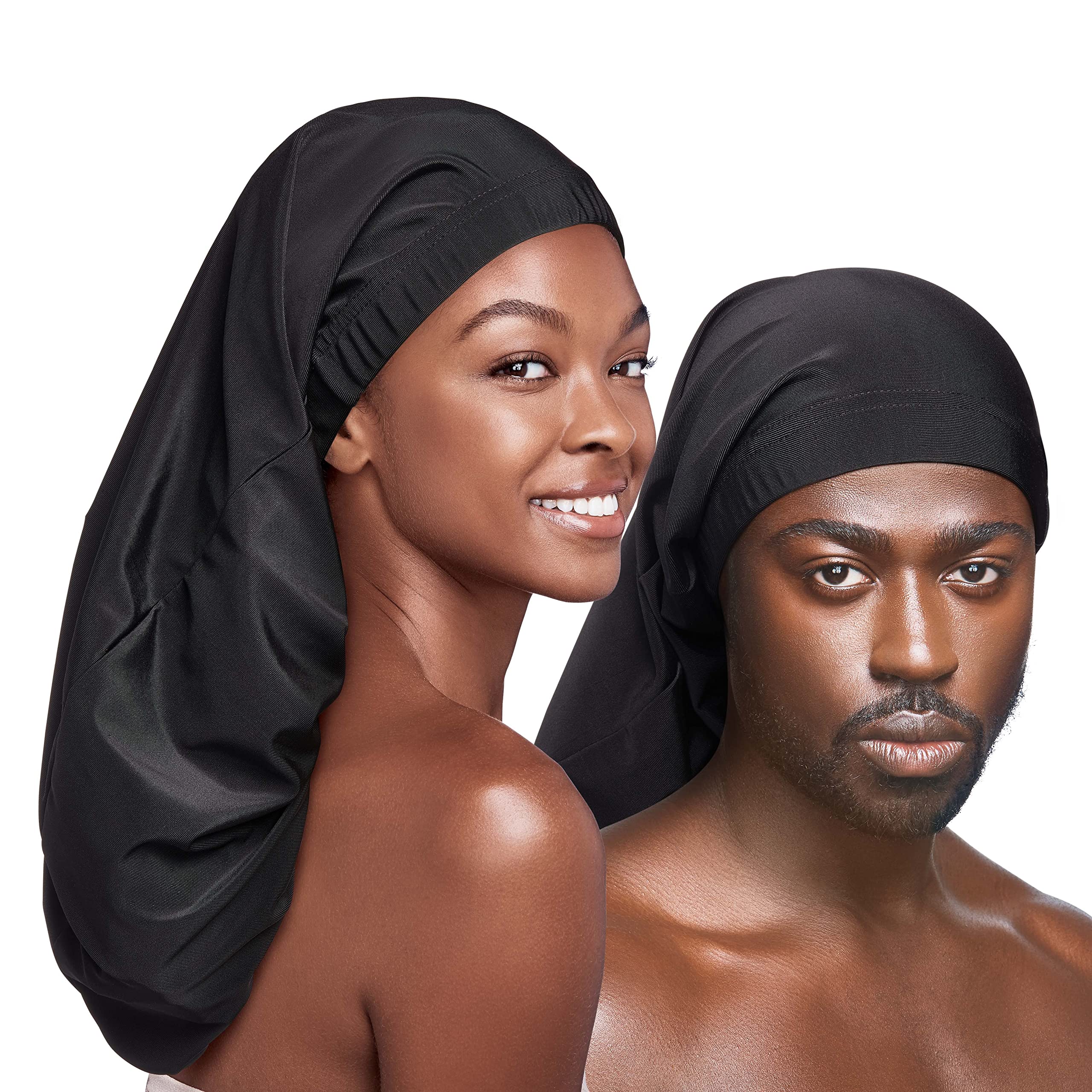 Red By Kiss Unisex Silky Spandex Loc Cap, Dreadlocks & Braids Cap, Shower Cap, Sleep Cap, Black (Super Jumbo)
