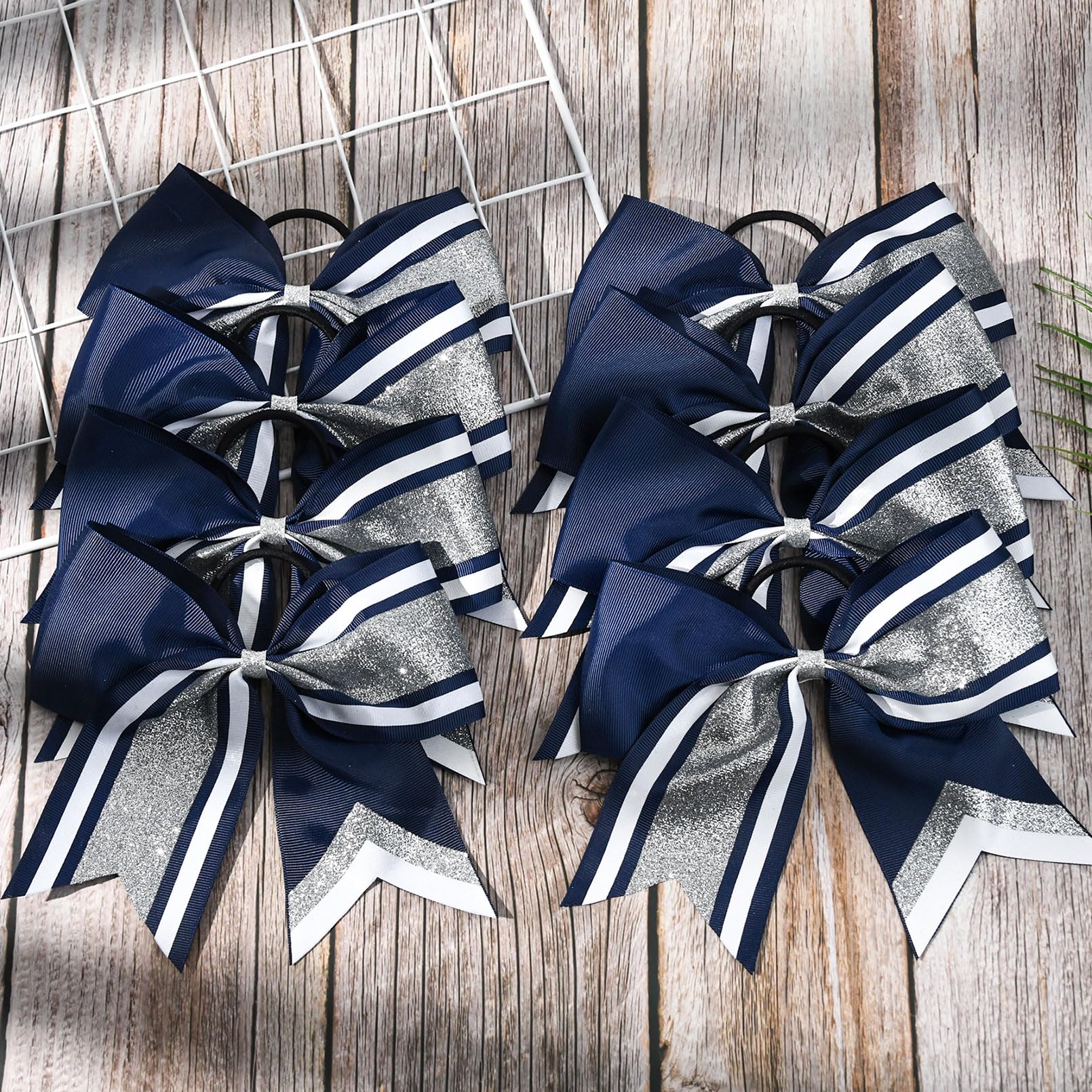 8 PCS Large Glitter Cheer Bows 8 Hair Bows Sparkly Cheerleading Softball Team Bow Hair Ponytail Holder Accessories for cheerlead
