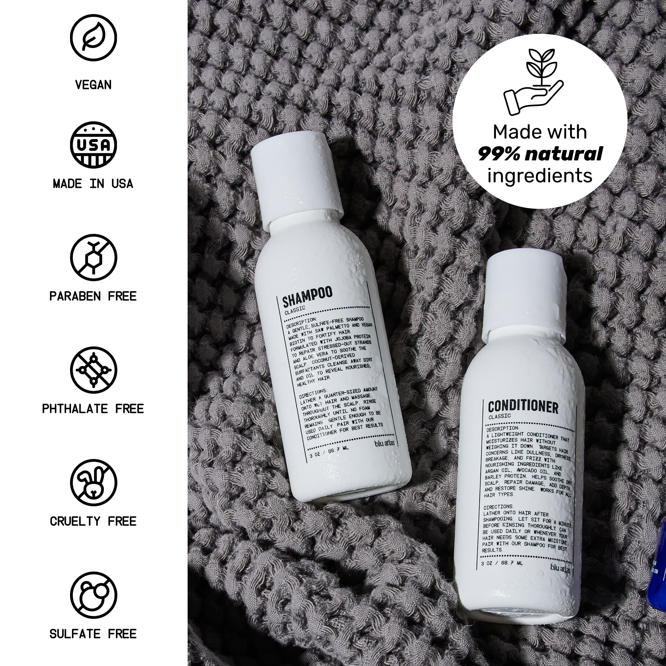 Blu Atlas Travel Size Shampoo and Conditioner for Men and Women- On the Go Bestsellers Travel Kit - 2 Pieces - TSA Approved Size