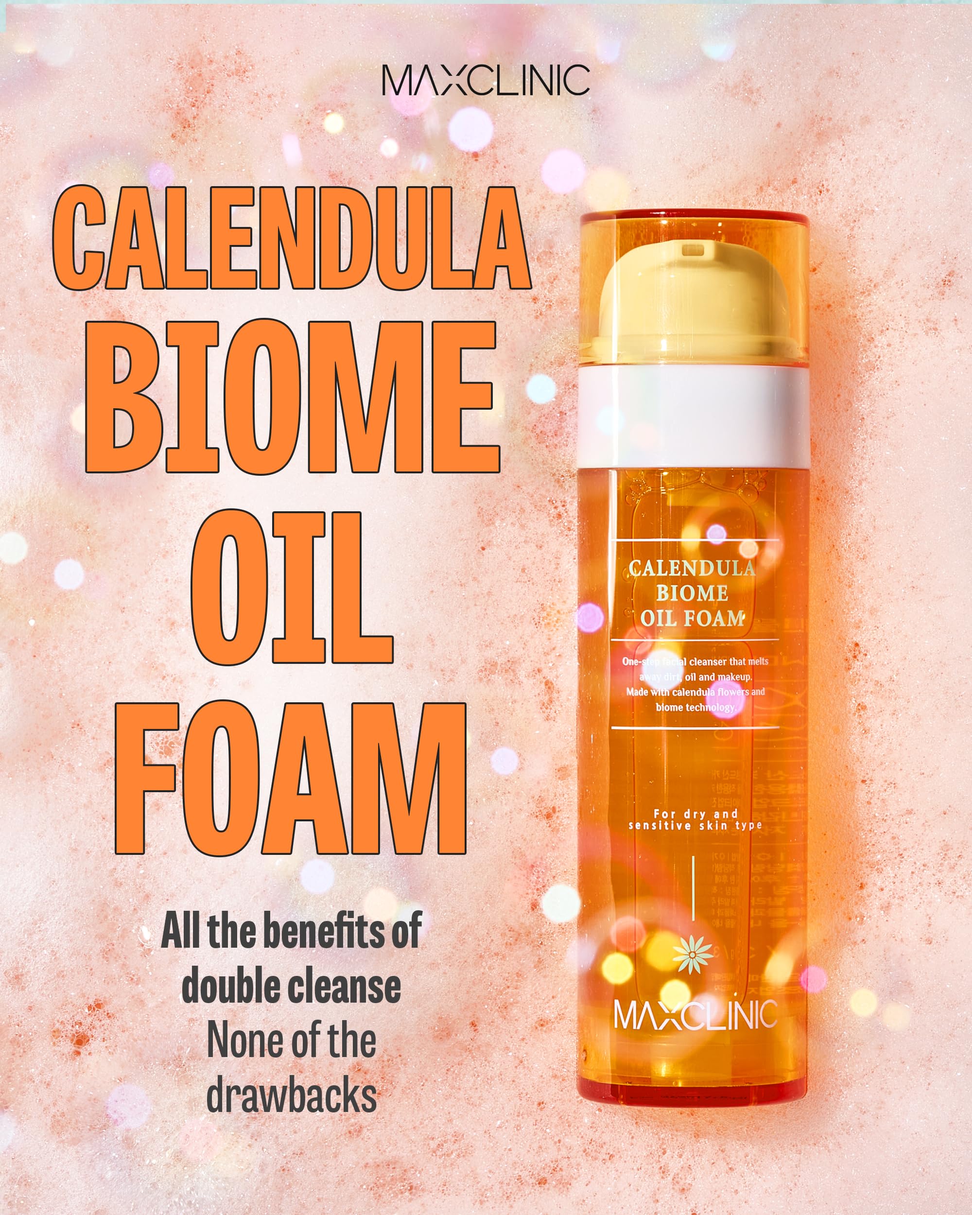 Maxclinic [K-Beauty] Calendula Biome Cleansing Oil To Foam | Daily Face Wash Oil Based Cleanser Foam | Korean Oil Foaming Face C