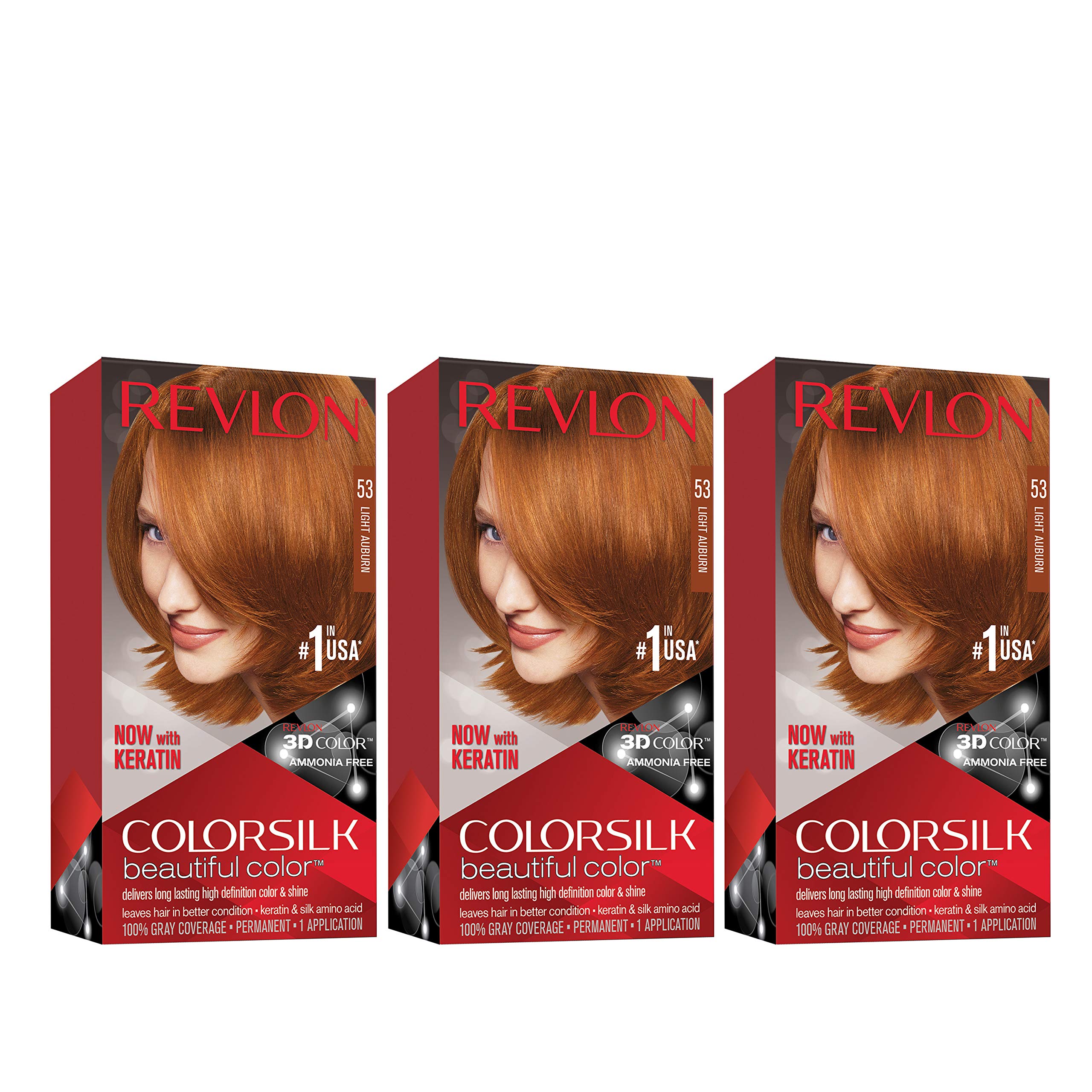 Revlon Colorsilk Beautiful Color Permanent Hair Color With 3D Gel Technology & Keratin, 100% Gray Coverage Hair Dye, 53 Light Au