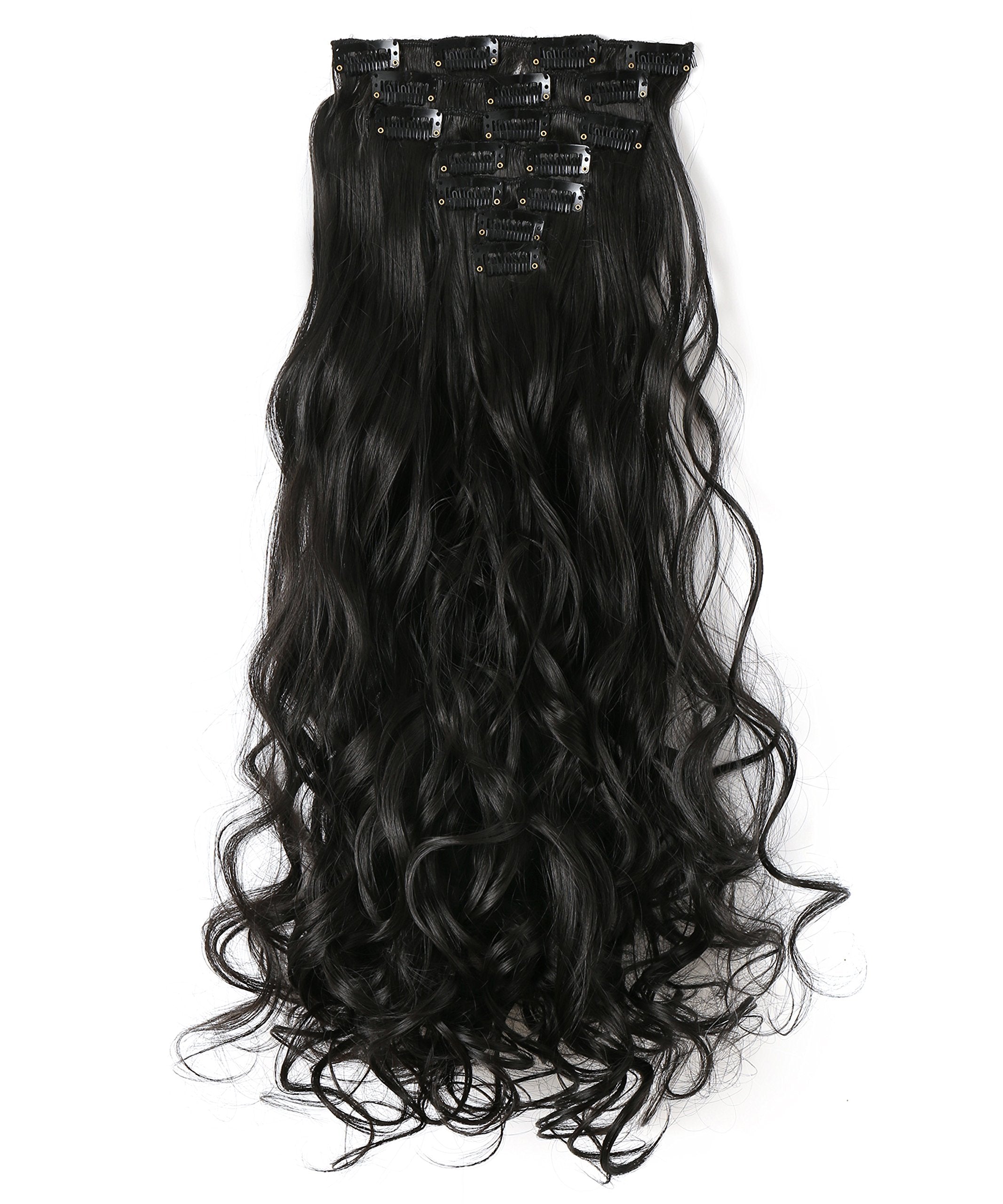 OneDor 20'' Curly Full Head Clip in Synthetic Hair Extensions 7pcs 140g (2#-Darkest brown)