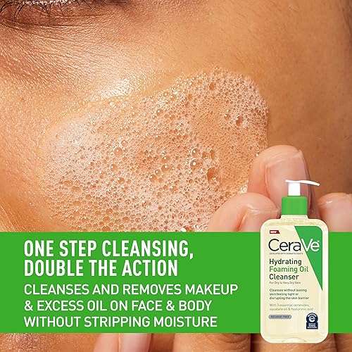 Cerave Hydrating Foaming Oil Cleanser Wash With Squalane Oil, Triglyceride, Hyaluronic Acid And Ceramides  For Dry To Very Dry S