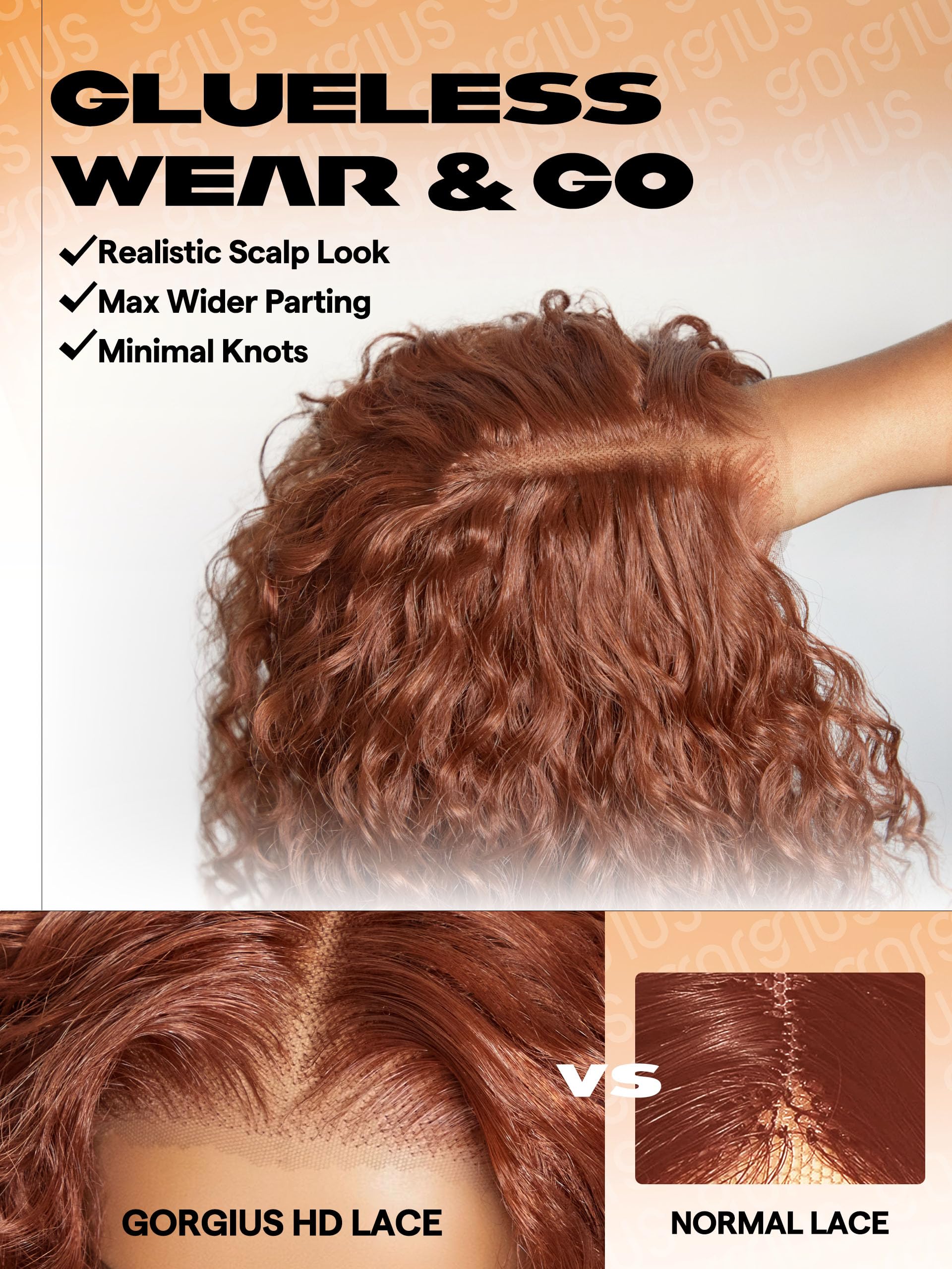 Gorgius Ginger Brown Curly Lace Front Wig Pre Cut Glueless Highlighted Synthetic Wig Deep Curl Middle Part Lace Wig Upgraded Wit