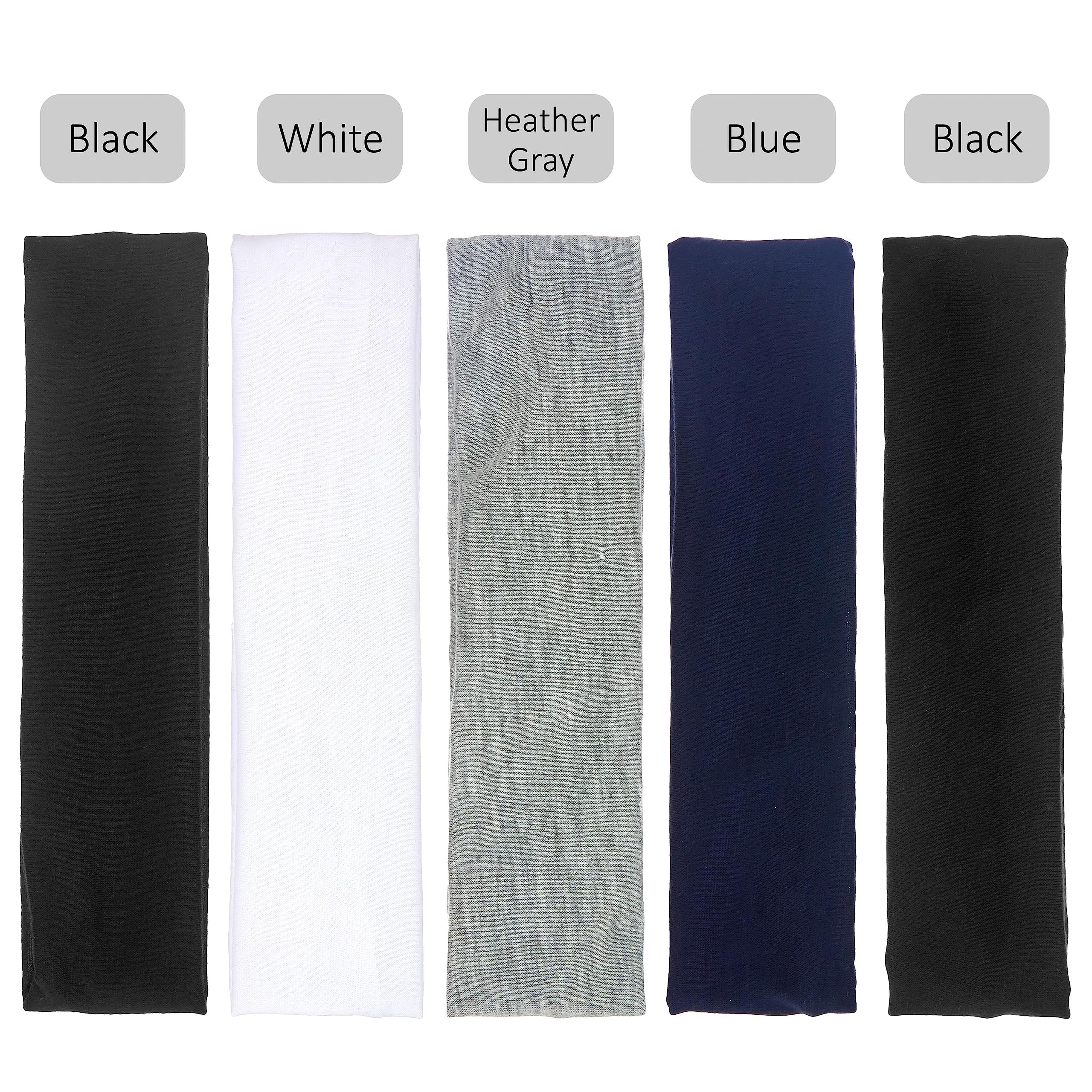 Expressions 5Pc Headwraps In Black, Blue, Gray & White - Bulk Hair Accessories For Women, Workout Headbands For Women, Fabric He