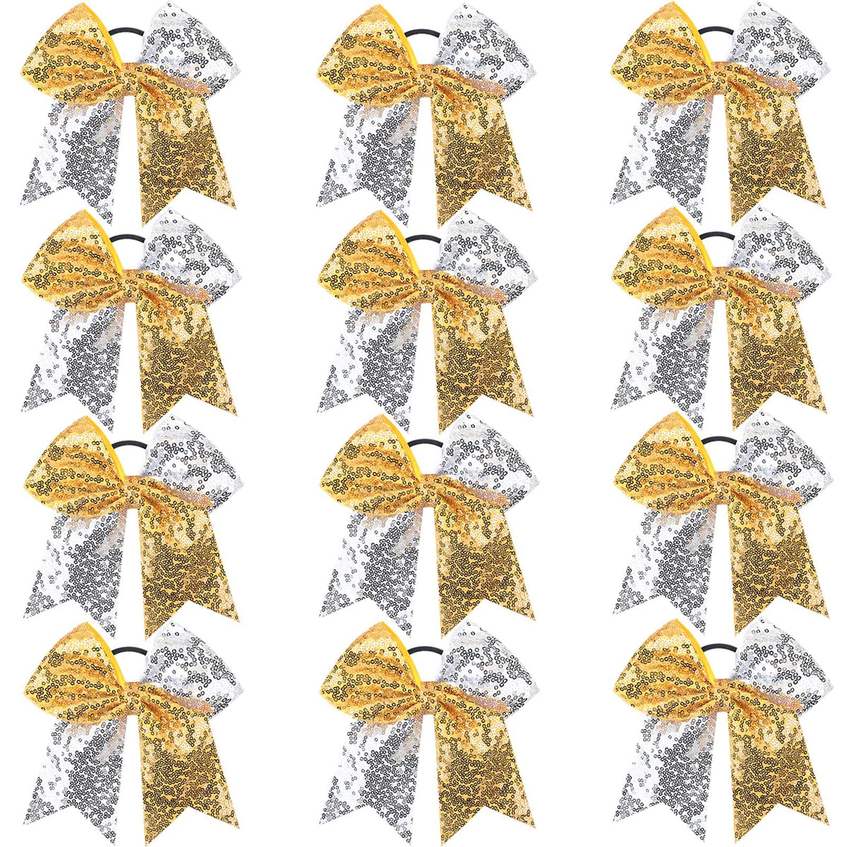 OAOLEER 12 Count 7'' Cheer Bow, Handmade Sequin Glitter Ribbon Hair Tie for Cheerleading Team Sports, Girls Hair Accessories, Go