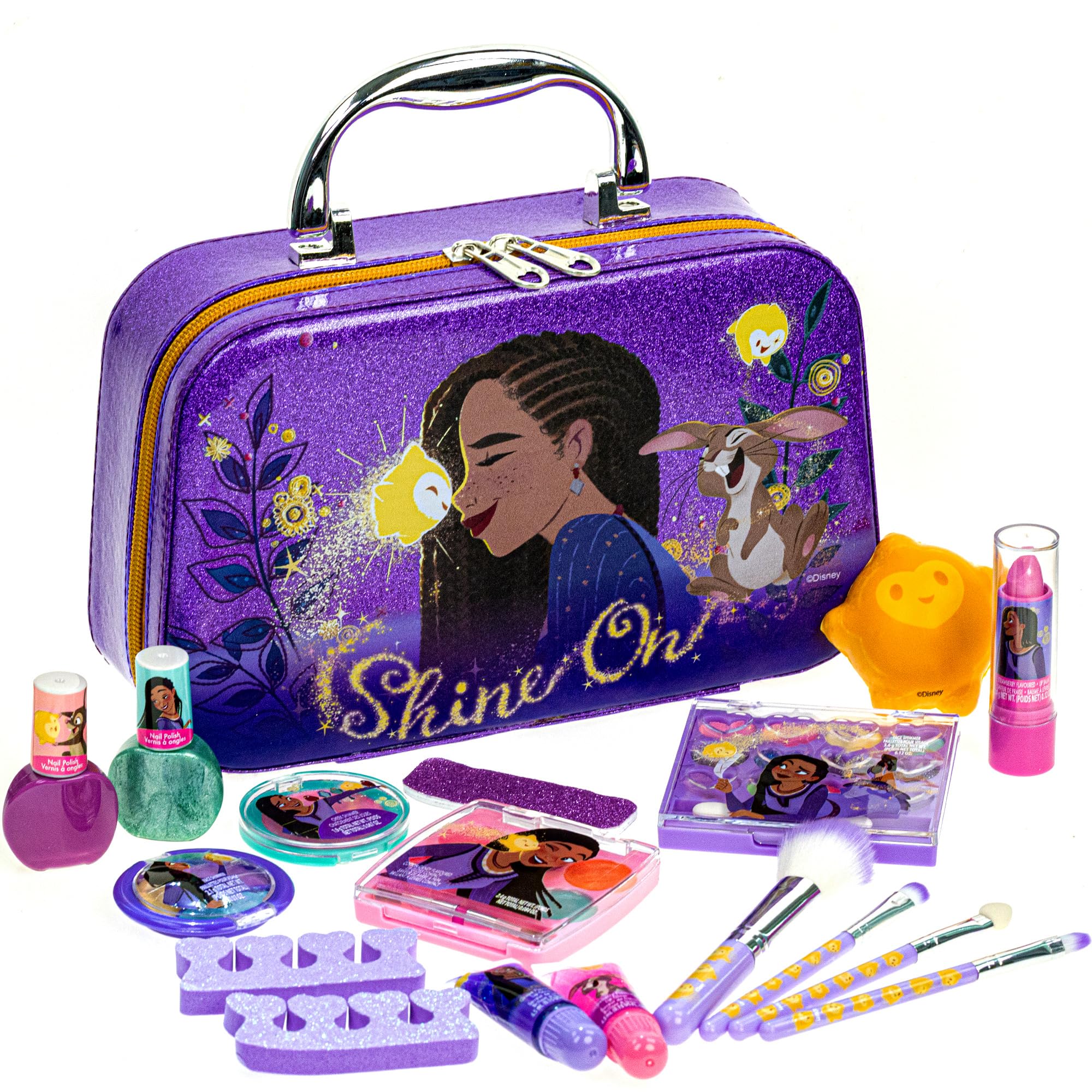 Disney Wish Fashion Purse Set with Nail Polish, Nail File, Lip Gloss, Lip Stick, Lip Balm, Crown, Eyeshadow, Brushes, and More, 
