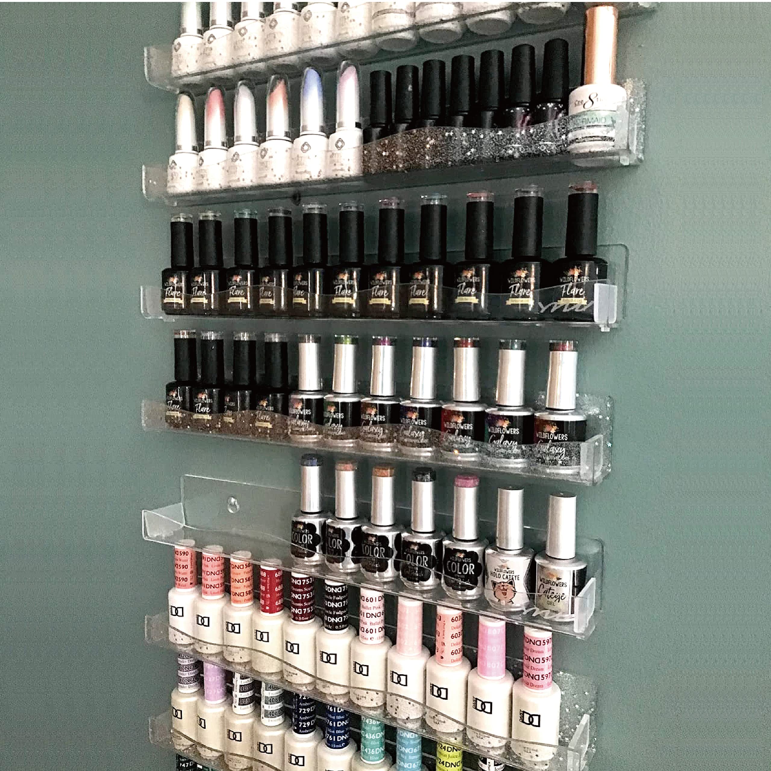 Ymvv Clear Acrylic Nail Polish Rack Wall Mounted Shelf,6 Pack Organizer With Unique Wavy Lines,Nail Supplies For Techs,Great Dis