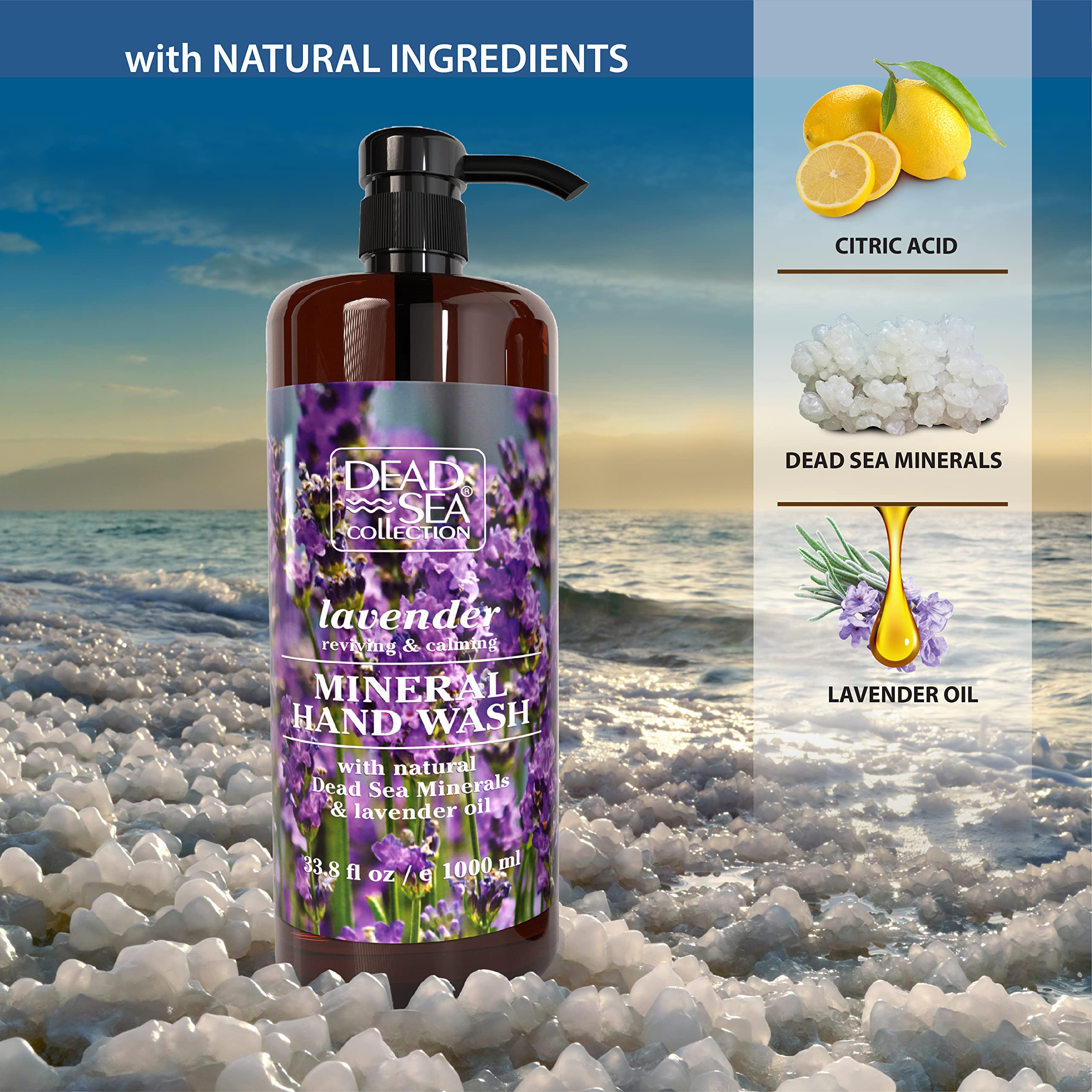 Dead Sea Collection Lavender Oil Liquid Hand Soap - Moisturizing Gel Hand Soap With Pump - Nourishing Hand Wash Cleanser - Pack