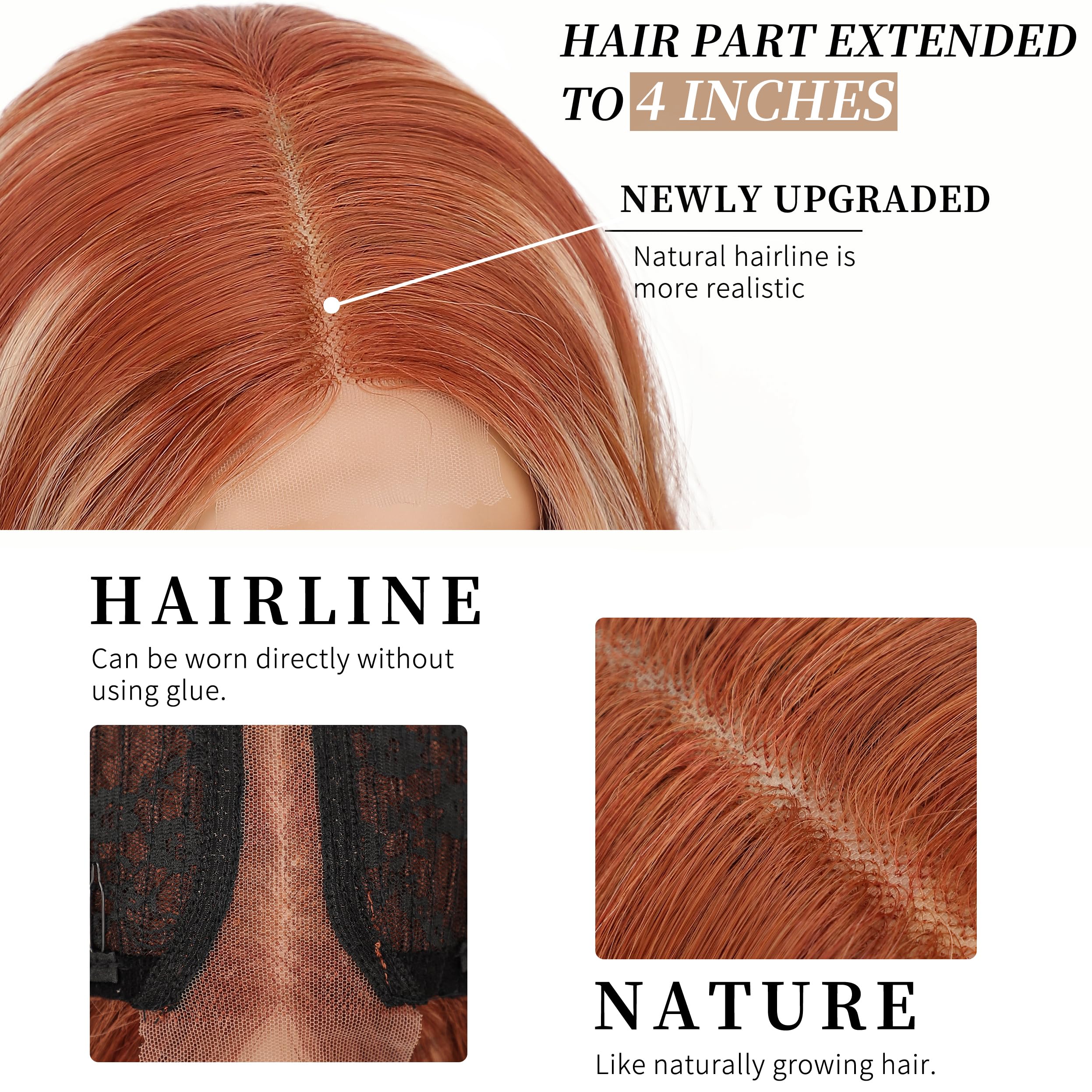Aisi Hair Ginger Mixed Blonde Wig For Women, Long Wavy Lace Hairline Middle Part Synthetic Wig For Daily Party-26 Inch