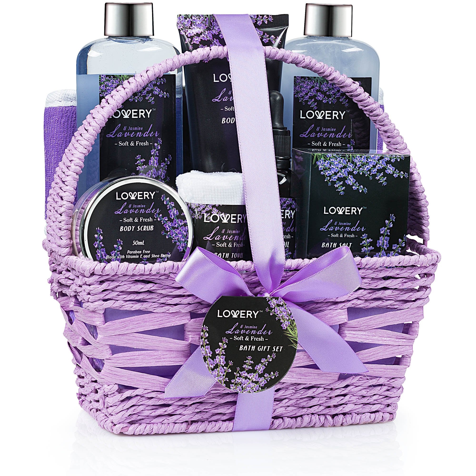 Valentines Day Gifts, Spa Gift Basket, Luxury 9Pc Bath & Body Set For Women & Men, Lavender & Jasmine Scent With Shower Gel, Bub