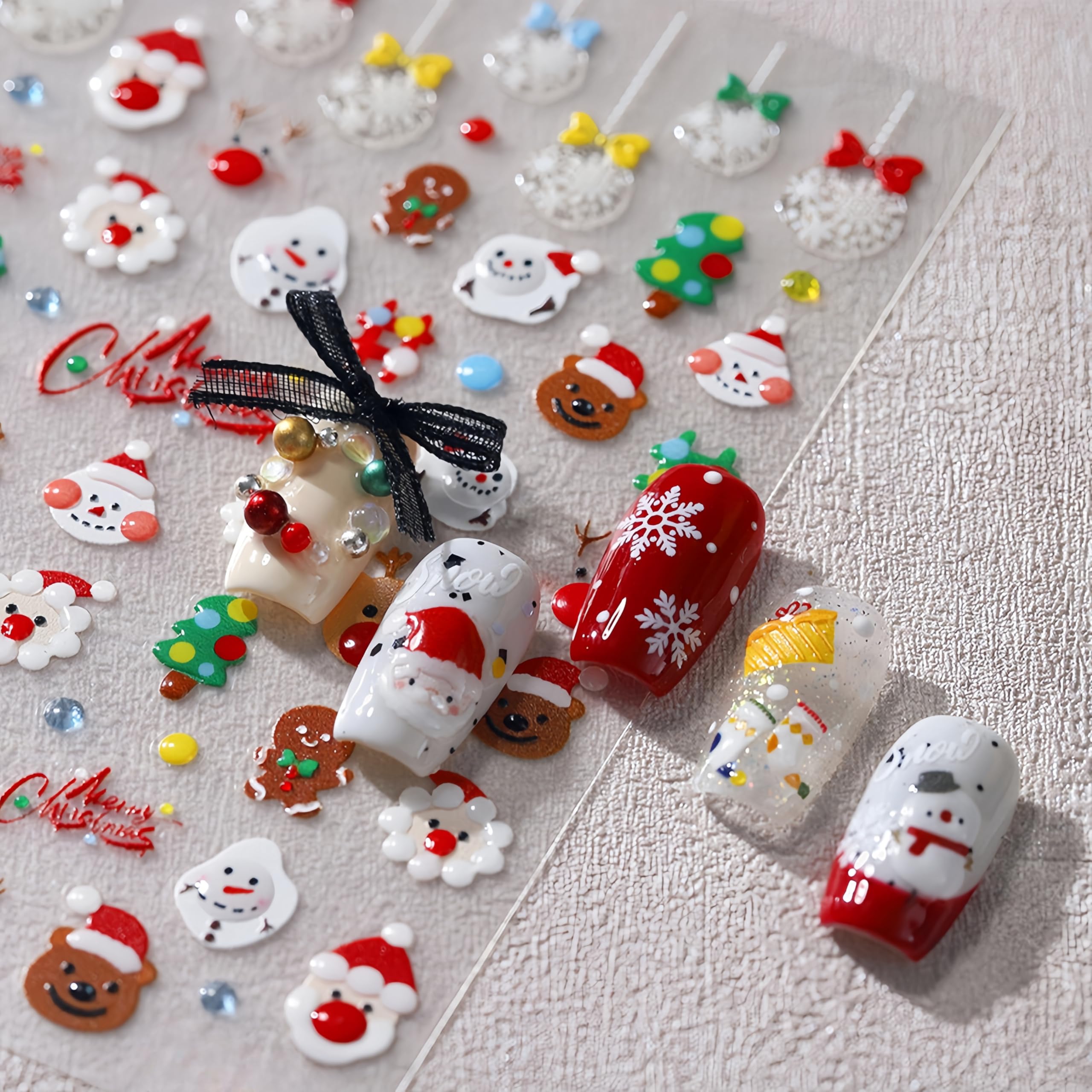 1PCS Christmas Nail Art Stickers Decals 5D Embossed Santa Claus Self-Adhesive Nail Decals Snowman Elk Bell Xmas Nail Supplies Xm