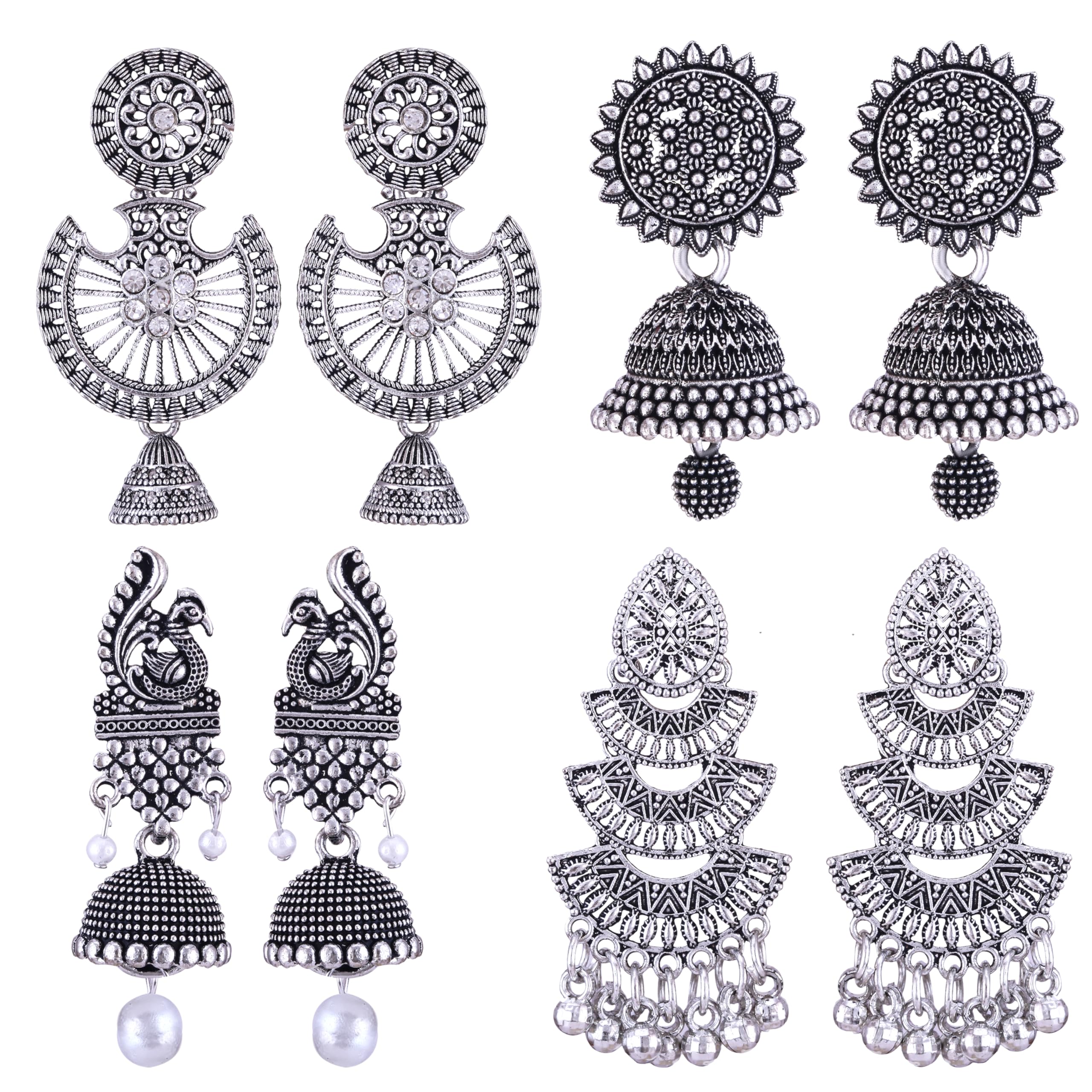 Meenaz Earrings For Women Fashion Jhumka Oxidised Silver Earrings For Women Combo Chandbali Pearl Chandbali Stylish Jhumkas Trad