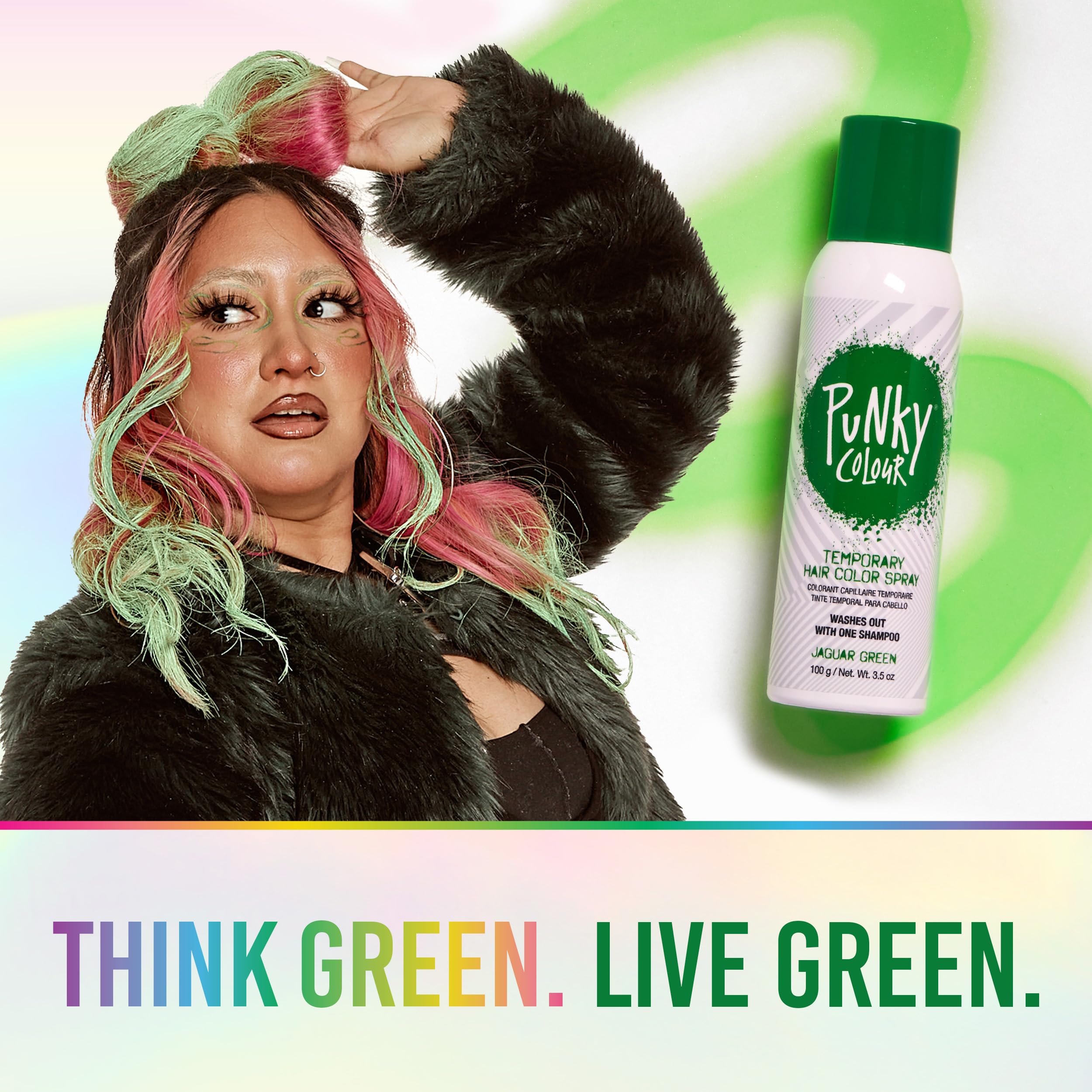 Punky, Temporary Hair Color Spray, Jaguar Green, Non-Sticky, Non-Damaging Hair Dye Instant Vivid Hair Color, 3.5 Oz, 1 Pack