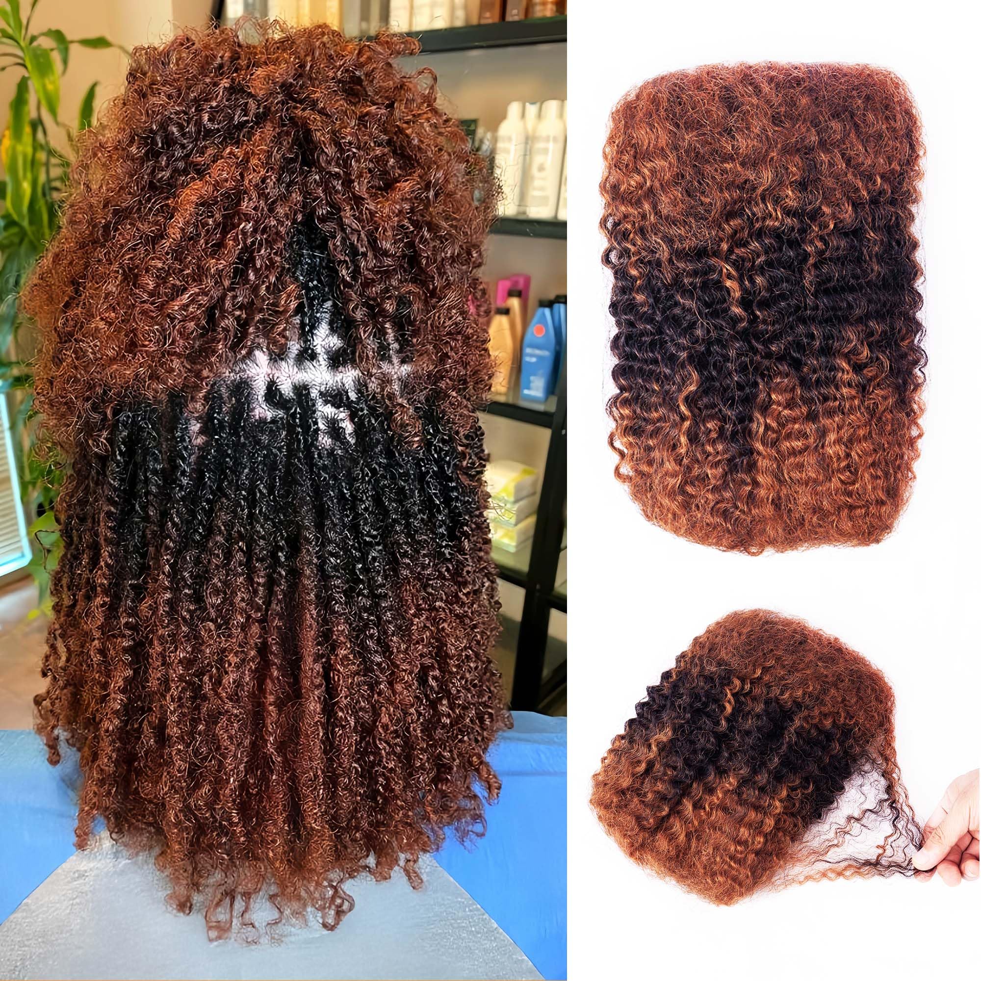MAYTSING Afro Kinkys Bulk Human Hair Ombre Color 4b4c Afro KinkyCurly Human Hair for Dreadlock Extensions, Sister Locs, Mini Tw