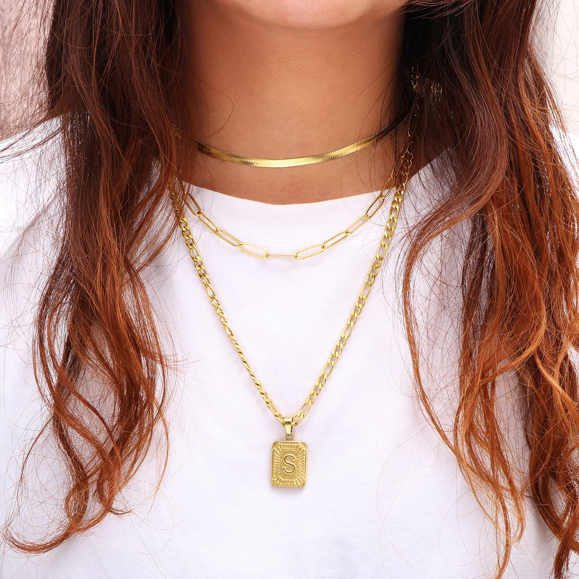 Memgift Gold Layering Necklaces for Women Dainty Trendy Paperclip Snake Choker Gold Filled Stainless Steel Figaro Chain Layered