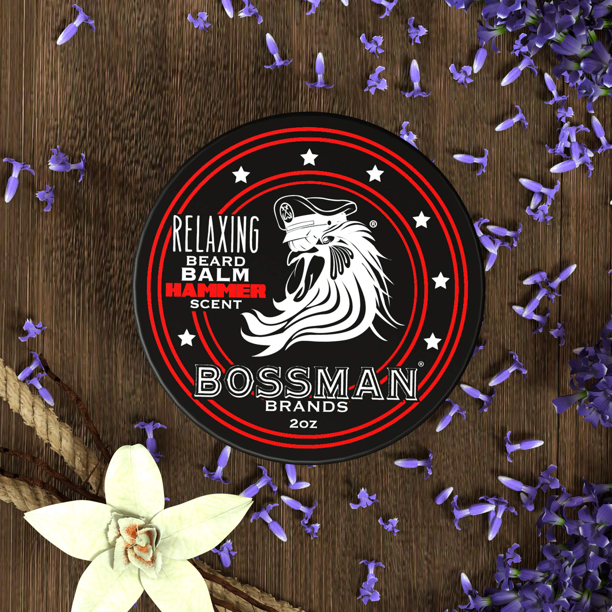 Bossman Relaxing Beard Balm - Beard Tamer, Relaxer, Thickener And Softener Cream - Beard Care Product - Made In Usa (Hammer Scen
