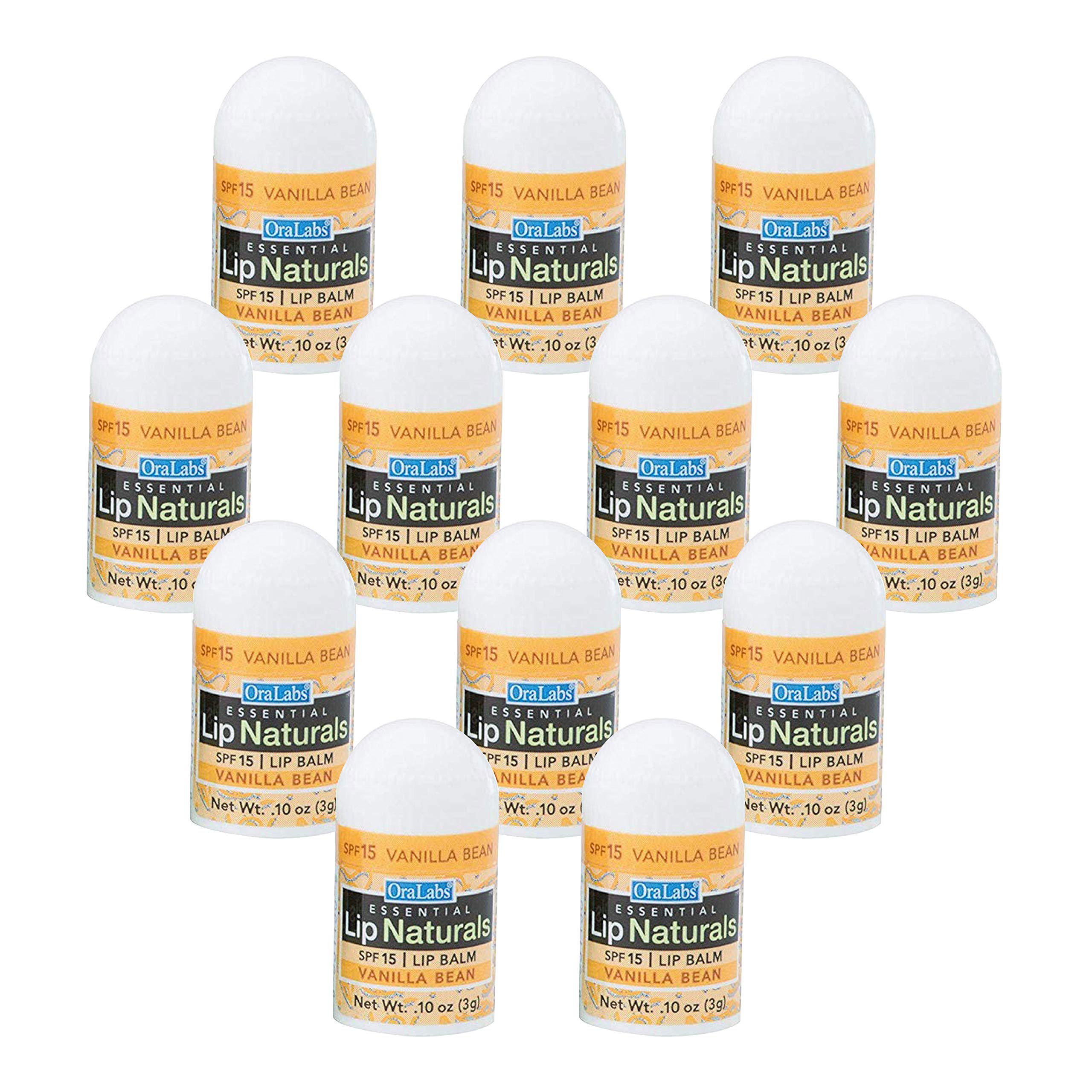 Lip Naturals Mini Vanilla Lip Balm with Sunscreen (SPF-15) | Made in USA with Beeswax & Coconut Oil | 12-Count Pack with Vanilla