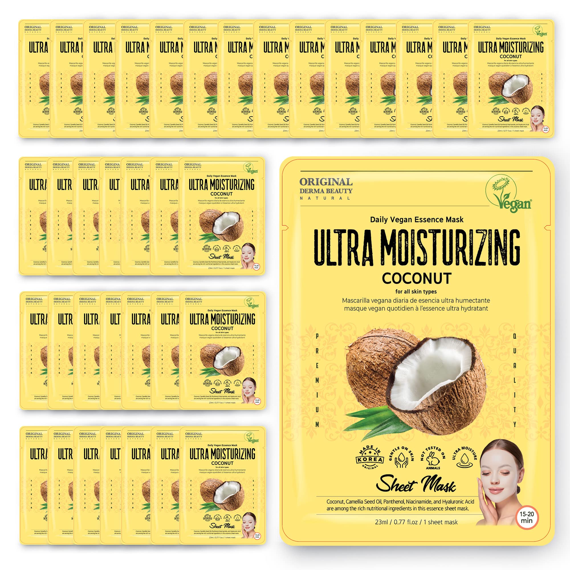 Innerest Original Derma Beauty Collagen Face Masks 36 Pk Vegan Ultra Moisturizing Coconut Face Masks Skincare Sheet Masks Set Fo