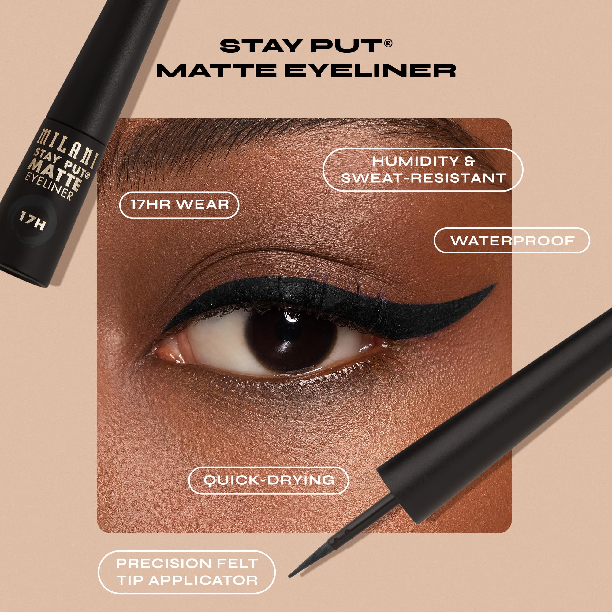 Milani Stay Put Matte 17Hr Liquid Eyeliner - Black Matte (0.09 Fl. Oz.) Vegan, Cruelty-Free Liquid Eyeliner - Line & Define Eyes